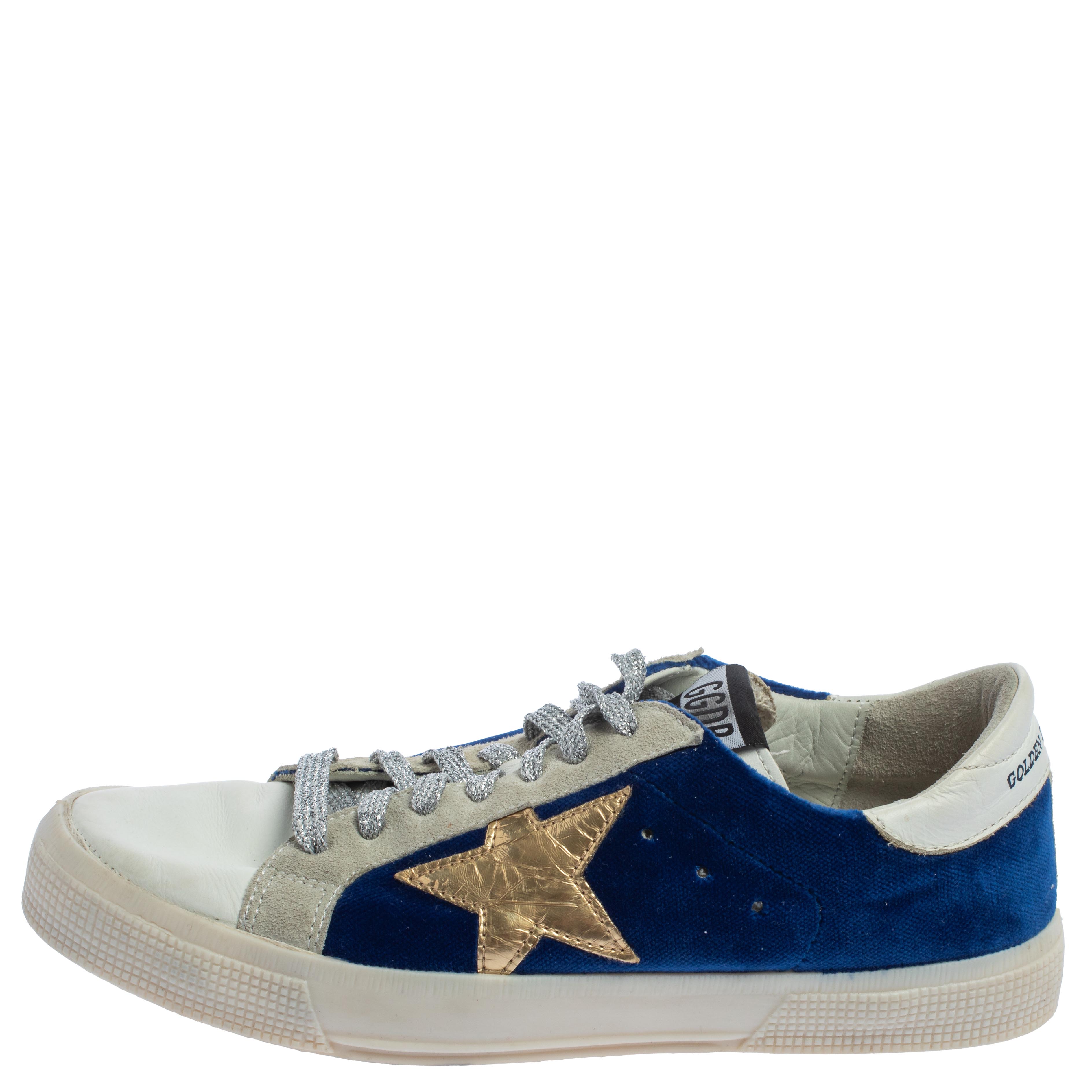 

Golden Goose Blue/White Velvet And Leather May Low Top Sneakers Size