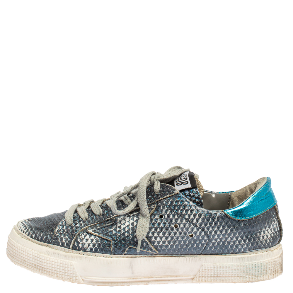 

Golden Goose Metallic Blue Snake Embossed Leather Sneakers Size