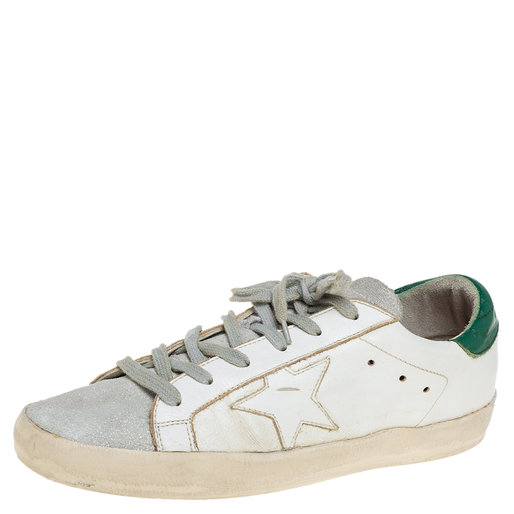 Pre-owned Golden Goose White Leather And Suede Cap Toe Superstar Trainers Size 41
