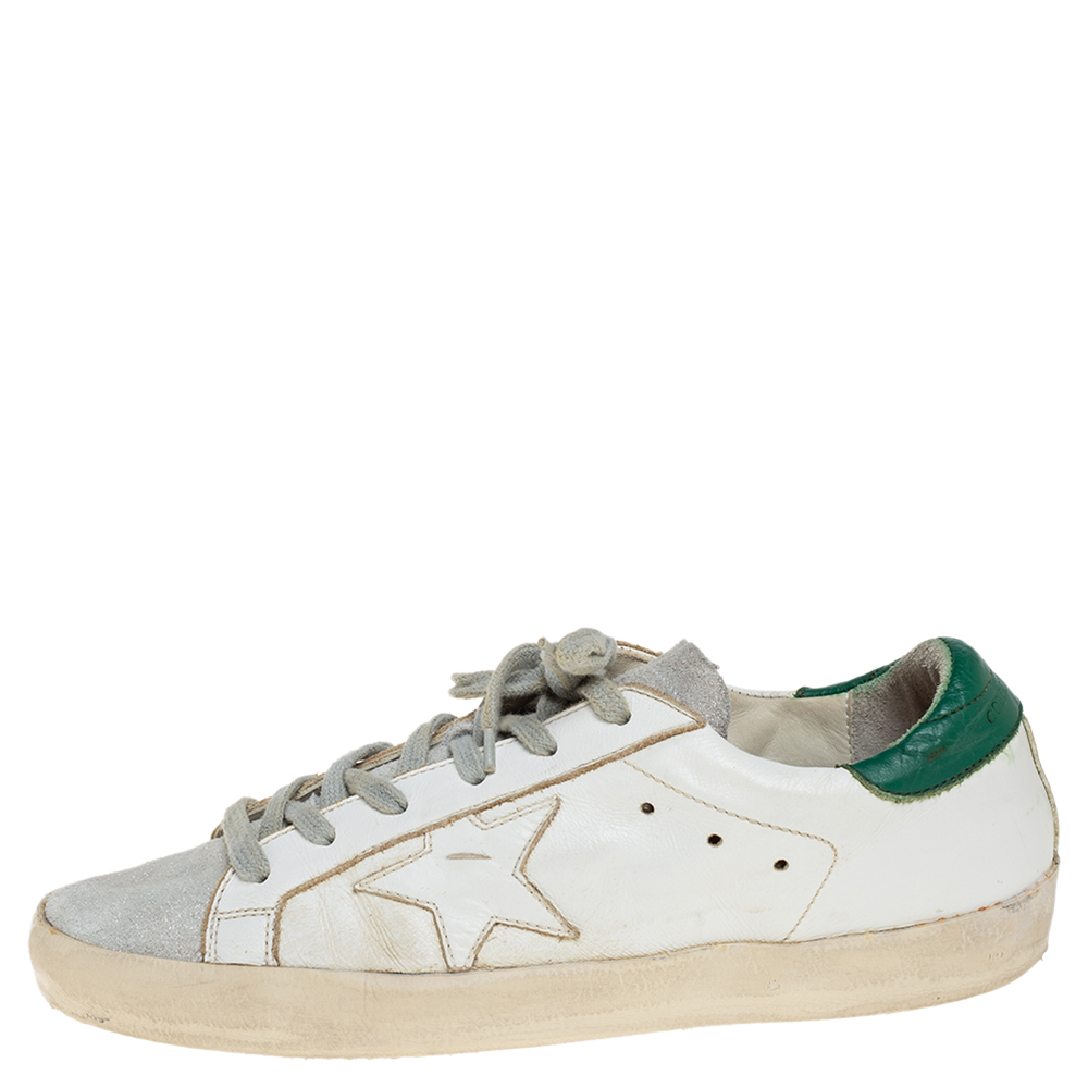 

Golden Goose White Leather and Suede Cap Toe Superstar Sneakers Size