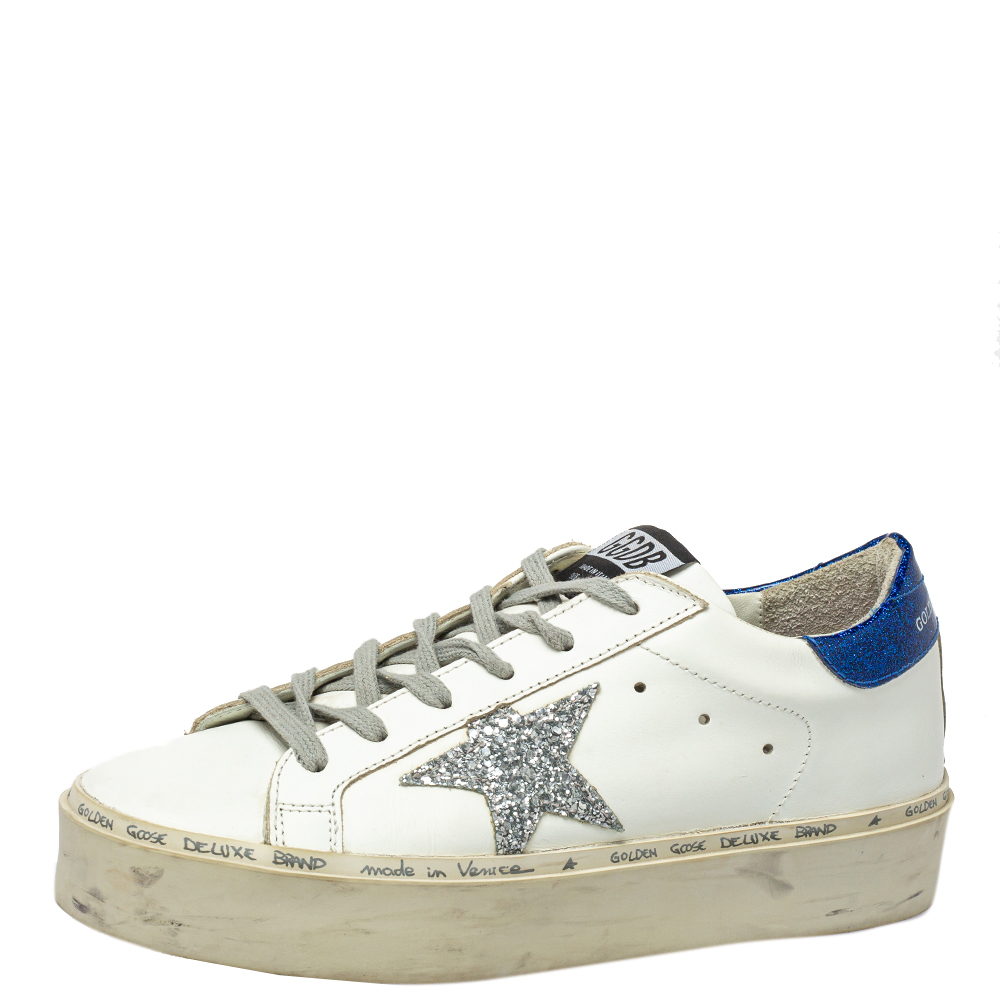 Pre-owned Golden Goose White Leather Hi Star Sneakers Size 37