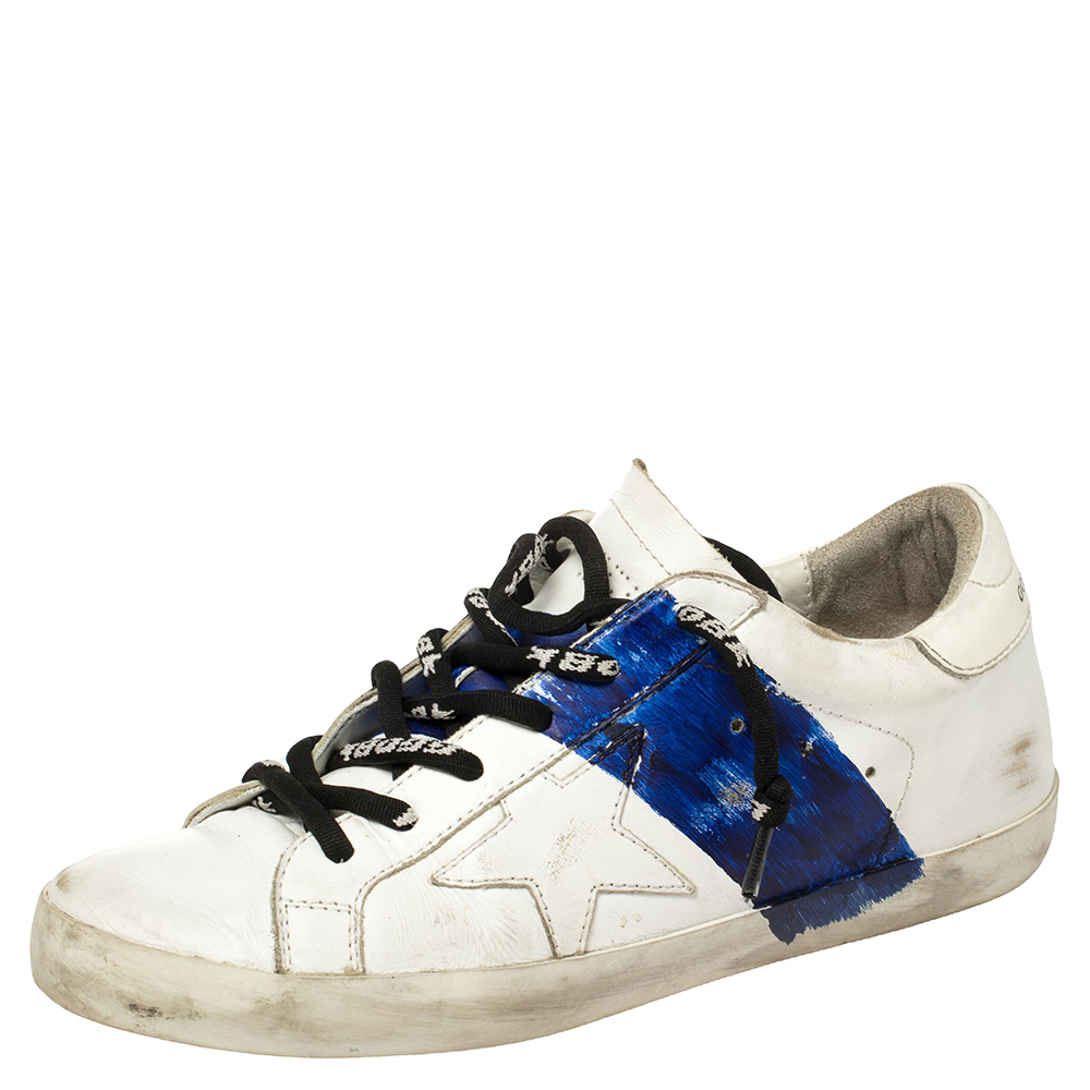 Pre-owned Golden Goose White Leather Superstar Paint Trainers Size 38
