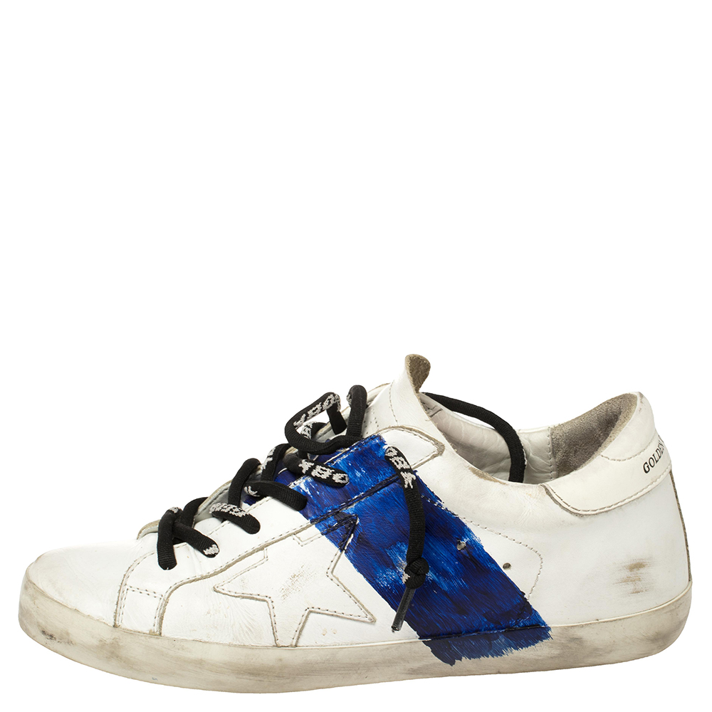 

Golden Goose White Leather Superstar Paint Sneakers Size