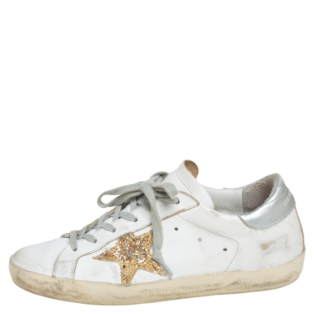 

Golden Goose White Leather Superstar Lace Up Sneakers Size