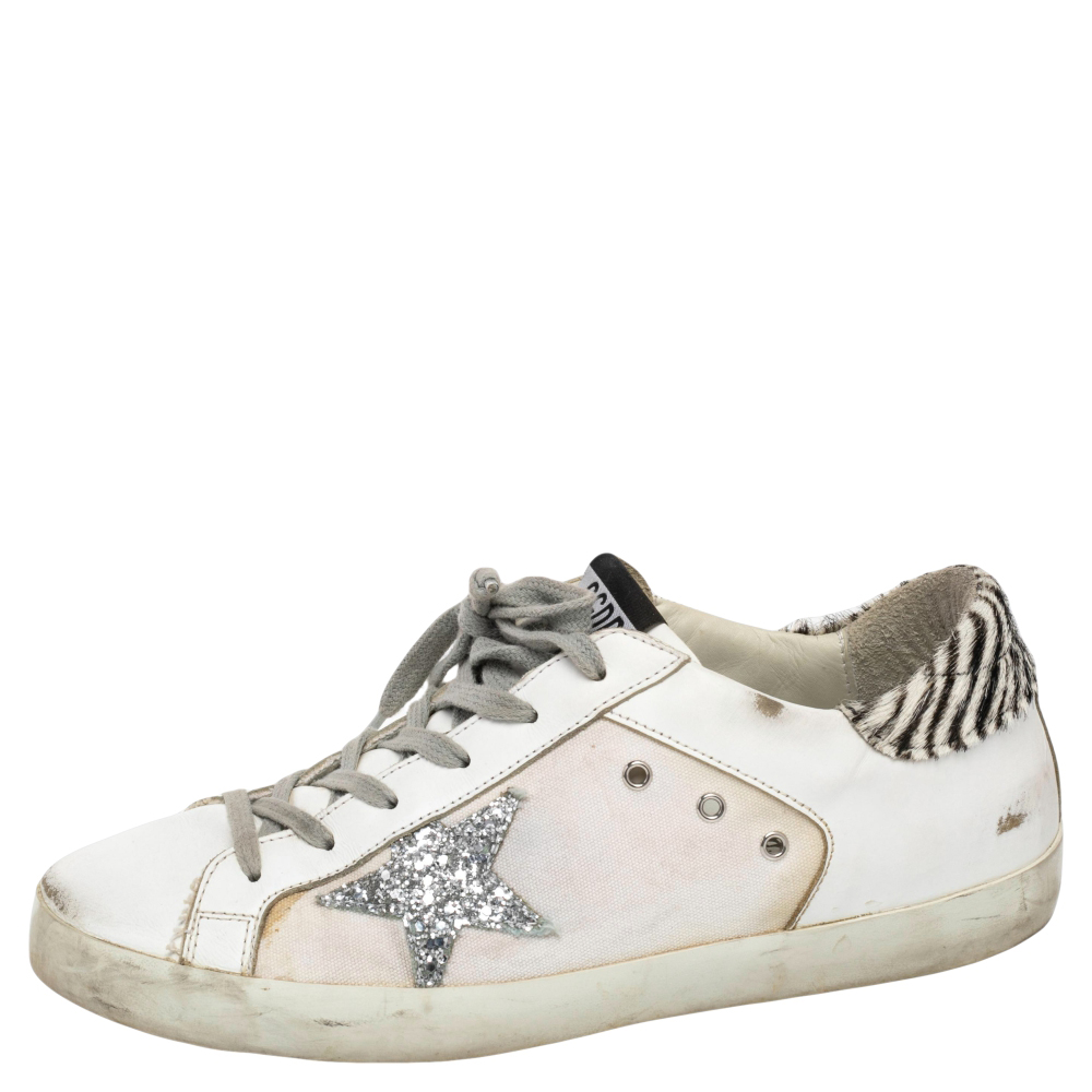 

Golden Goose White Leather And Canvas Superstar Sneakers Size