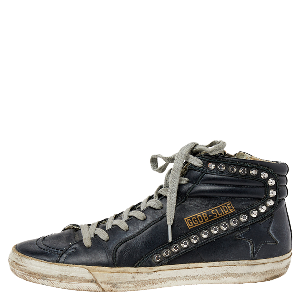 

Golden Goose Black Leather Slide High Top Sneakers Size