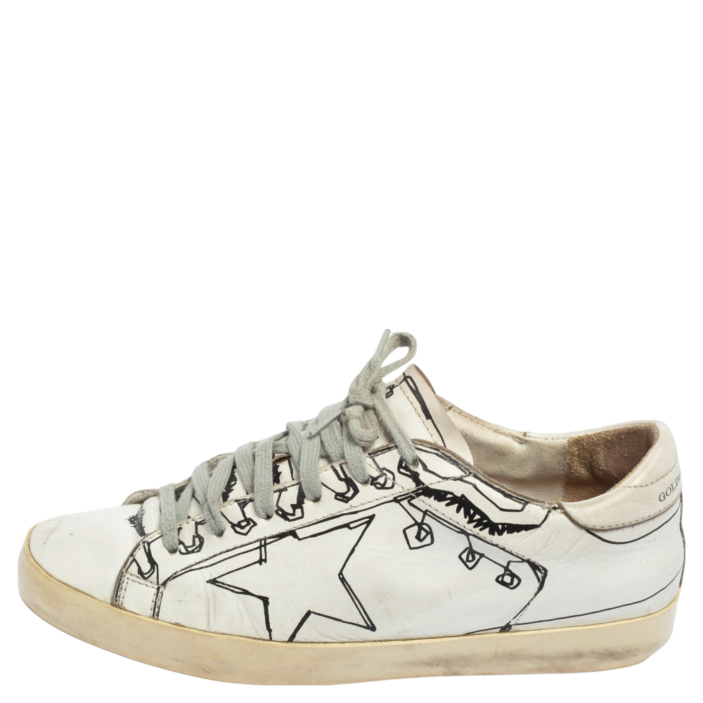 

Golden Goose White Graphics Print Superstar Low Top Sneakers Size