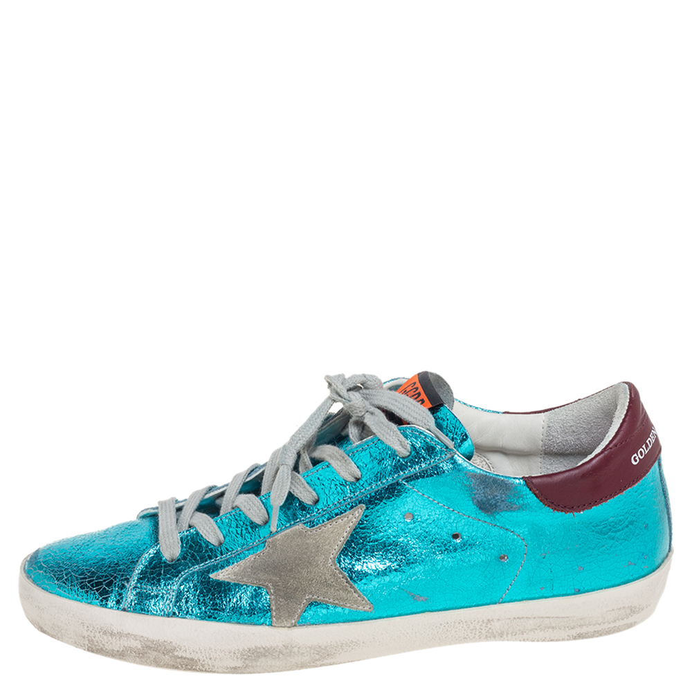 

Golden Goose Metallic Blue Leather Superstar Low Top Sneakers Size