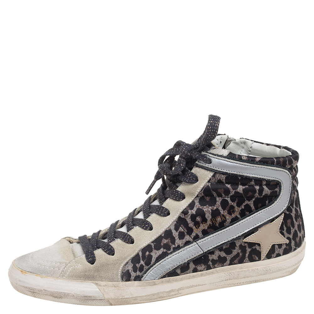 

Golden Goose Tricolor Animal Print Fabric, Suede and Leather Fancy High Top Sneakers Size, Multicolor