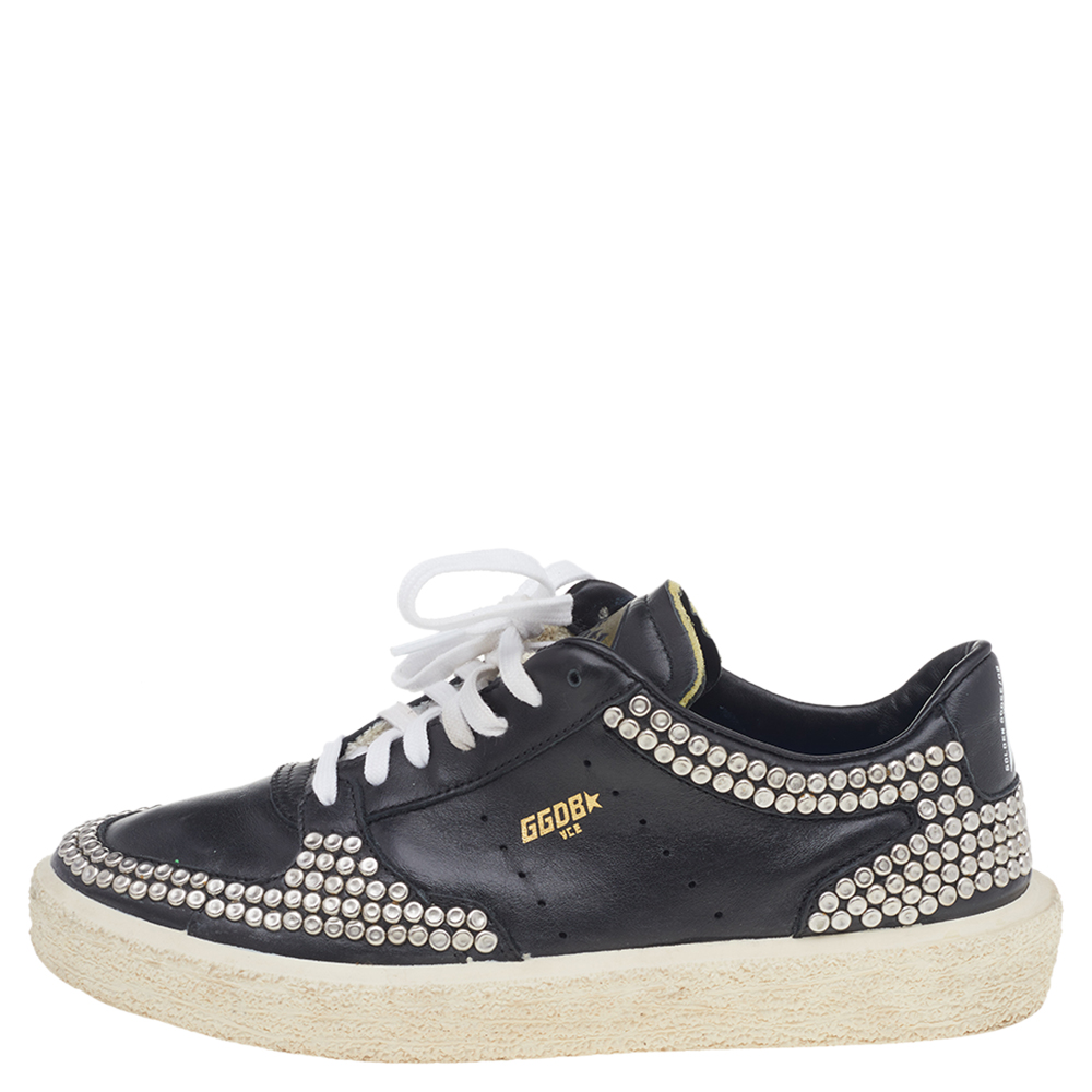 

Golden Goose Black Leather Studded Low Top Sneakers Size