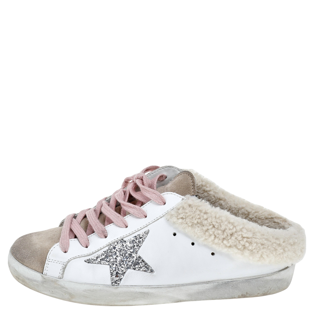 

Golden Goose White/Beige Leather And Suede Superstar Sabot Shearling Sneakers Size