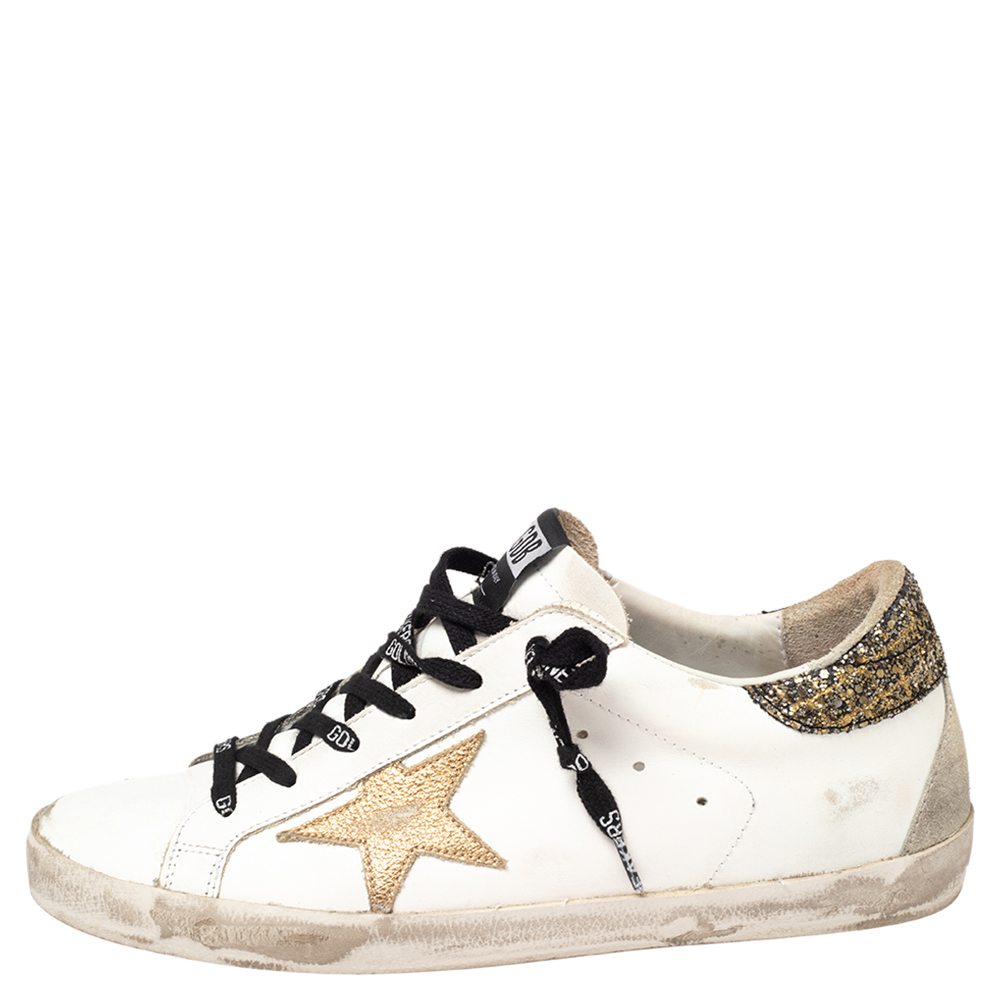 

Golden Goose White/Grey Leather And Suede Superstar Low Top Sneakers Size