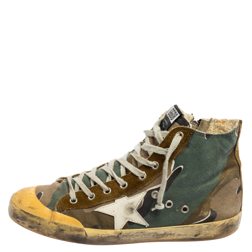 

Golden Goose Green Camo Canvas and Suede Mid Star Sneakers Size