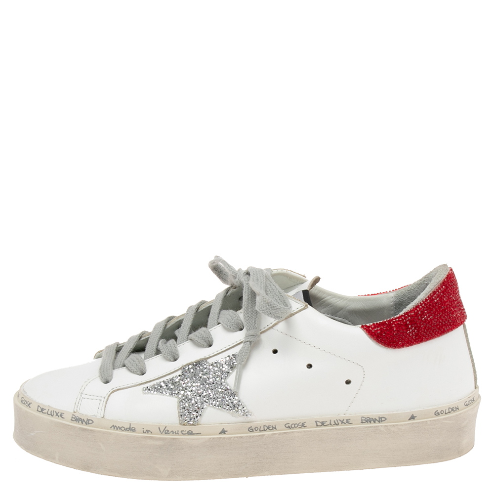 

Golden Goose White Leather Crystal Embellished Hi Star Low Top Sneakers Size