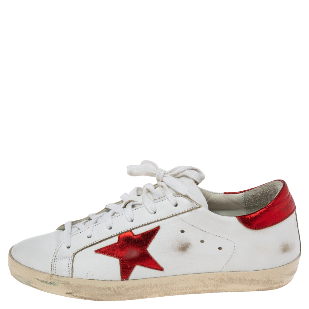 

Golden Goose White Leather Embellished Star Low Top Sneakers Size