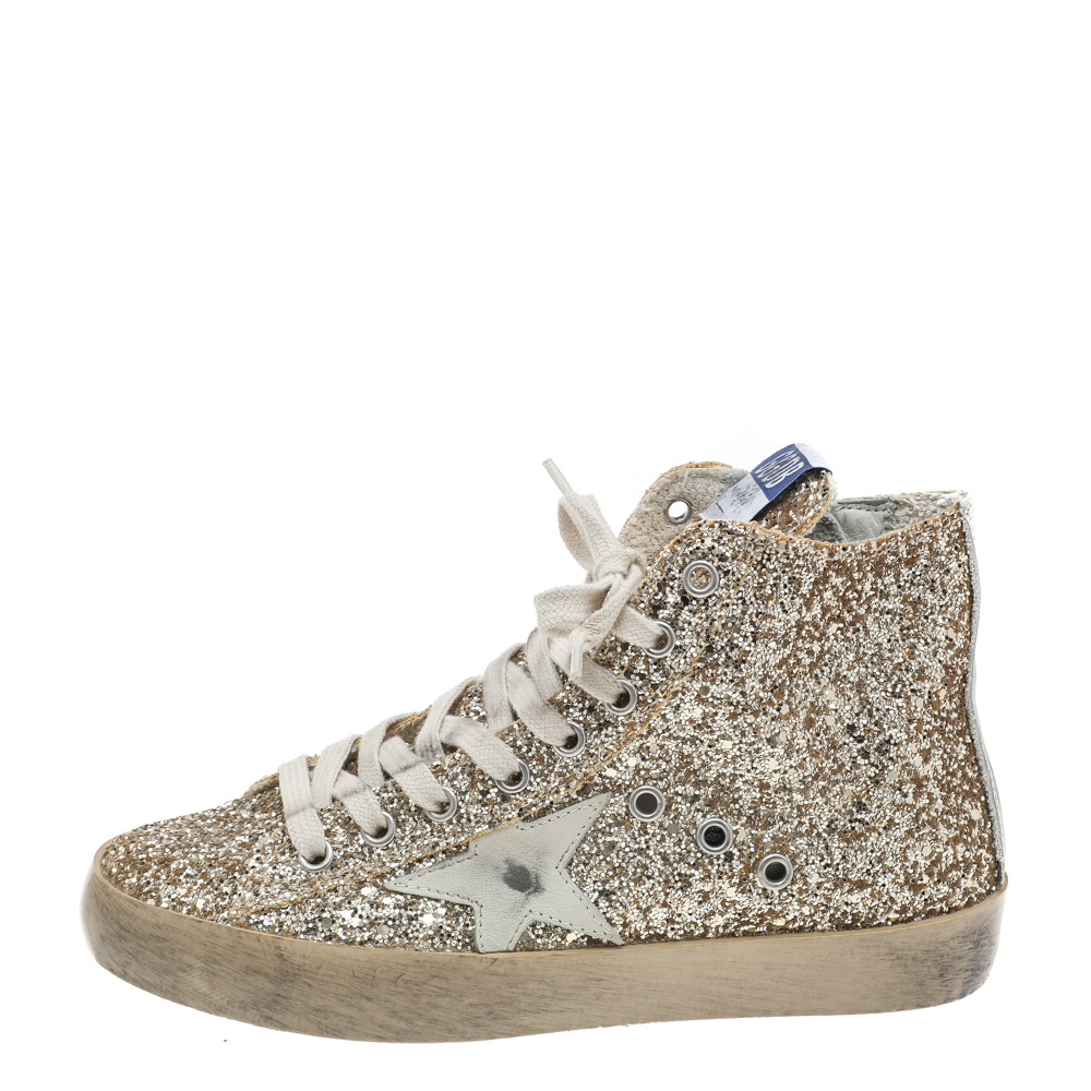 

Golden Goose Gold Glitter Francy High Top Sneakers Size