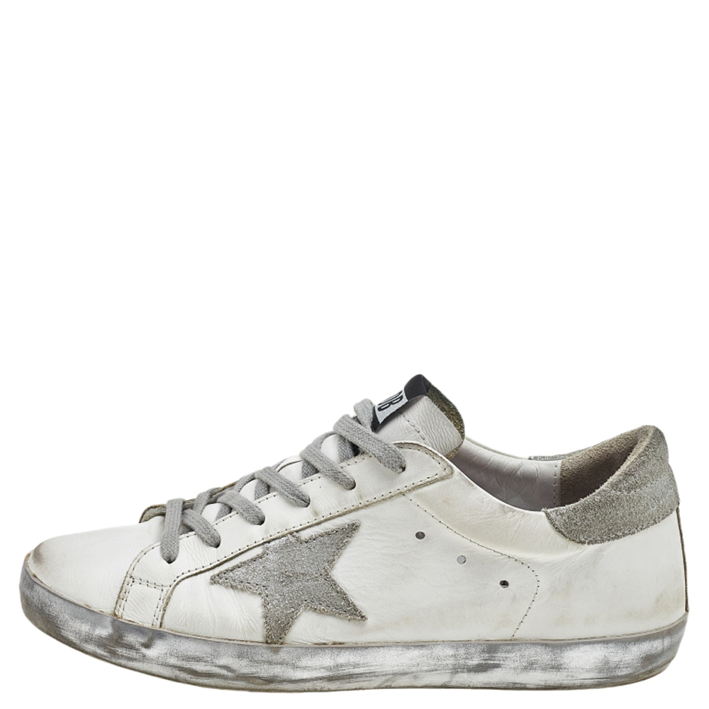 

Golden Goose White/Grey Leather and Suede Superstar Sneakers Size