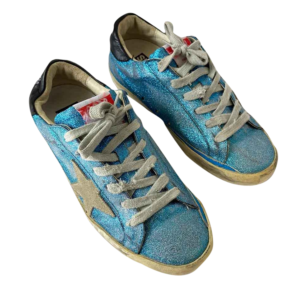 

Golden Goose Blue Leather Suede Glitter Sneakers Size EU
