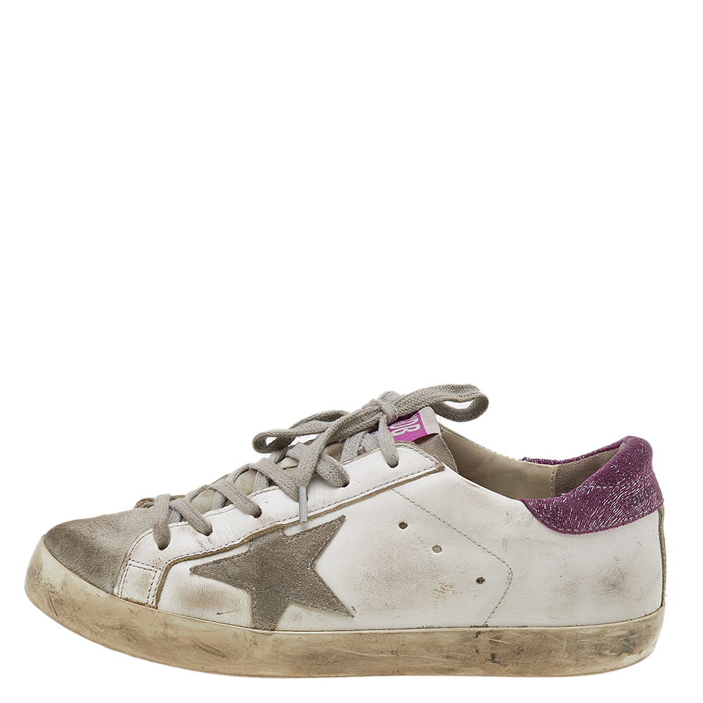 

Golden Goose White/Pink Leather And Suede Super Star Low Top Sneakers Size