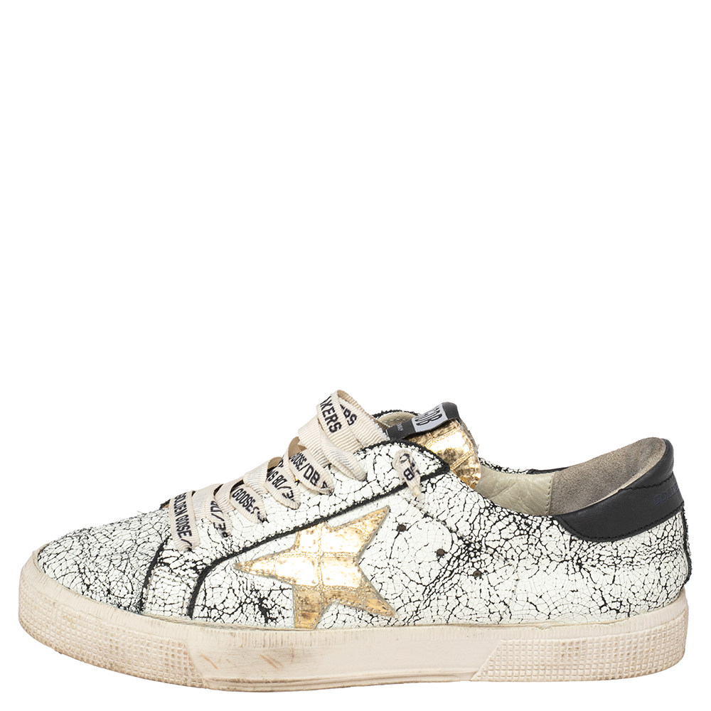 

Golden Goose White/Black Crackled Leather Superstar Low-Top Sneakers Size