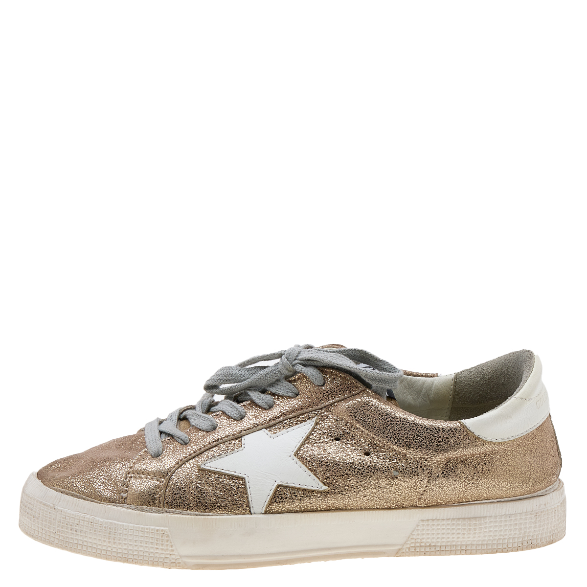 

Golden Goose Metallic Gold Crinkled Leather May Low Top Sneakers Size