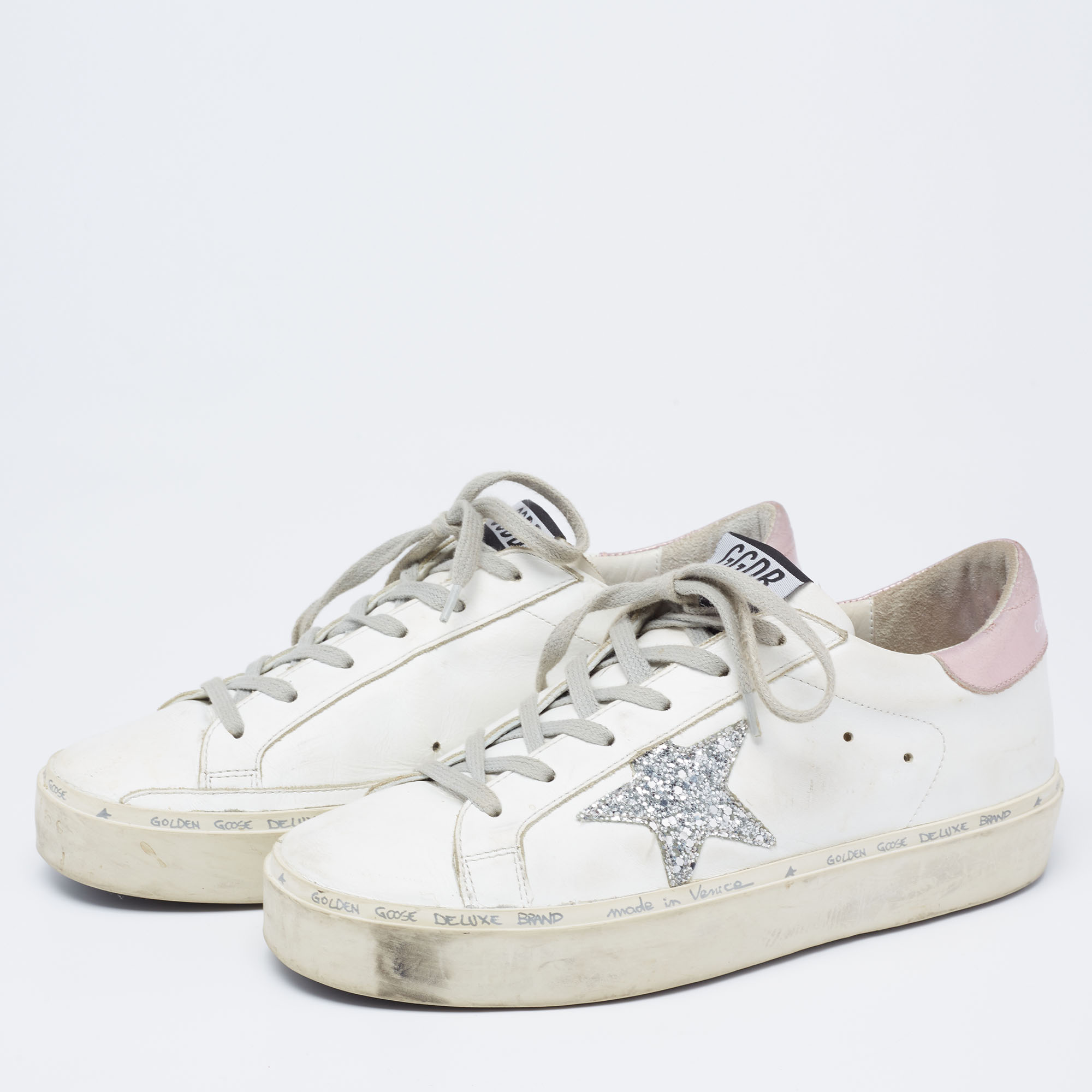 

Golden Goose White Leather Hi Star Low-Top Sneakers Size