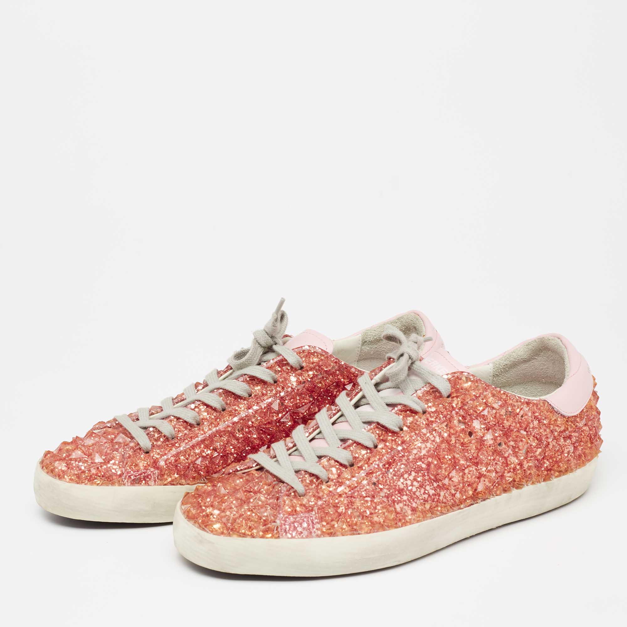 

Golden Goose Orange PCV And Glitter Superstar Lace Up Sneakers Size