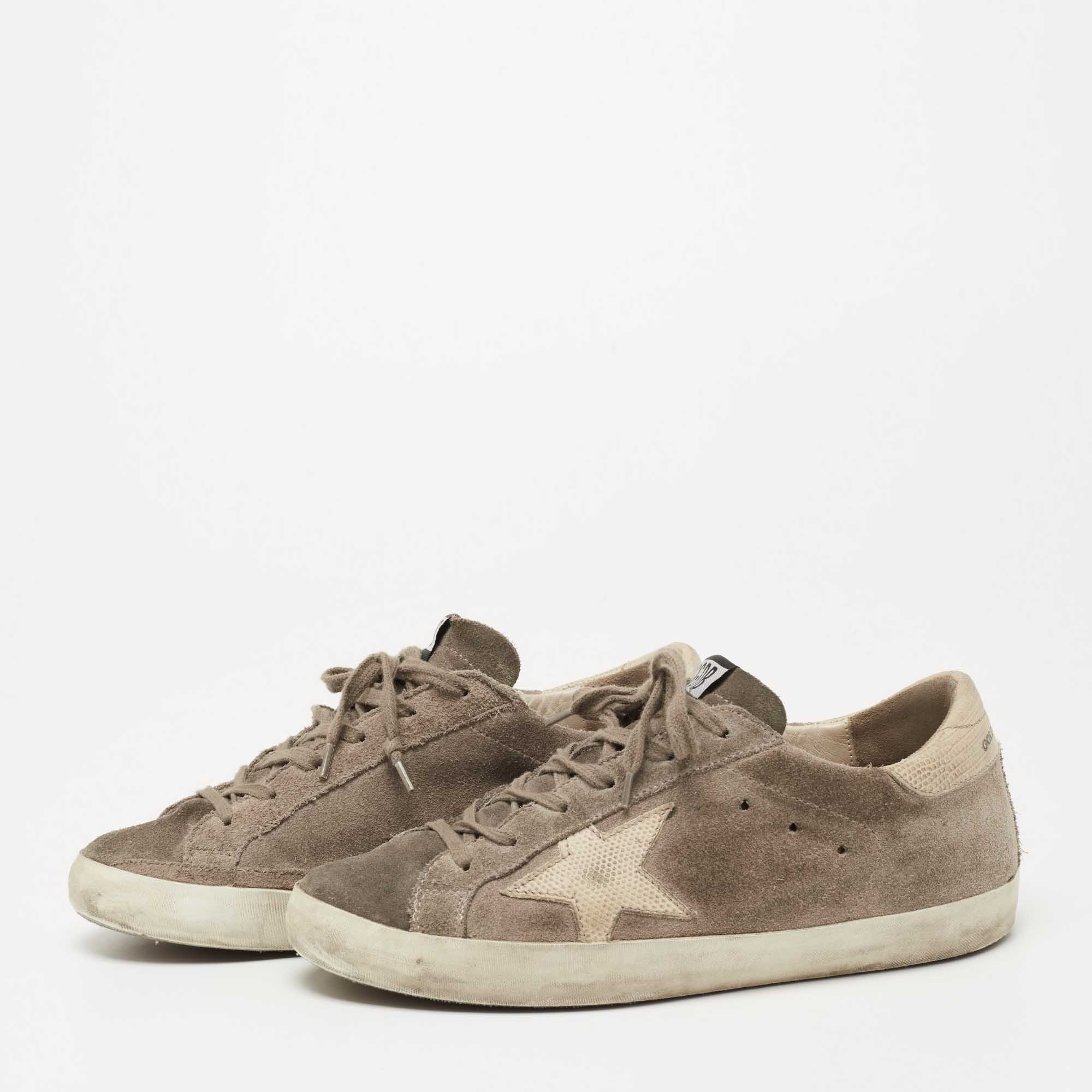 

Golden Goose Grey Suede And Lizard Embossed Leather Superstar Low Top Sneakers Size