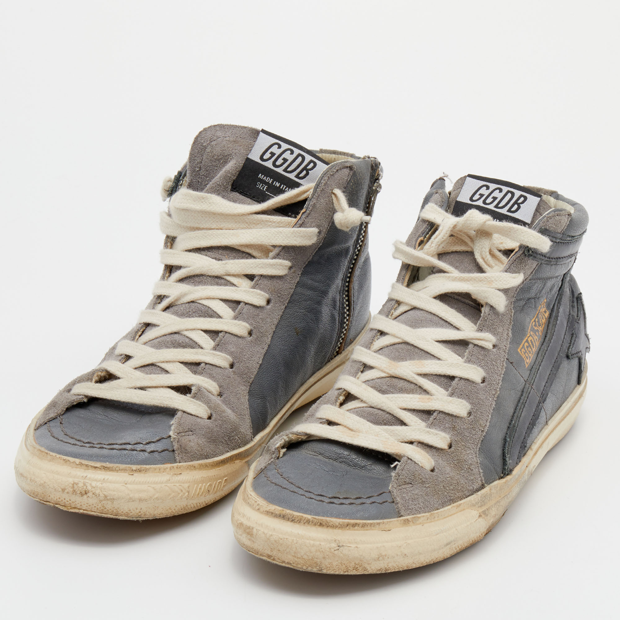 

Golden Goose Grey Suede And Leather Slide High Top Sneakers Size