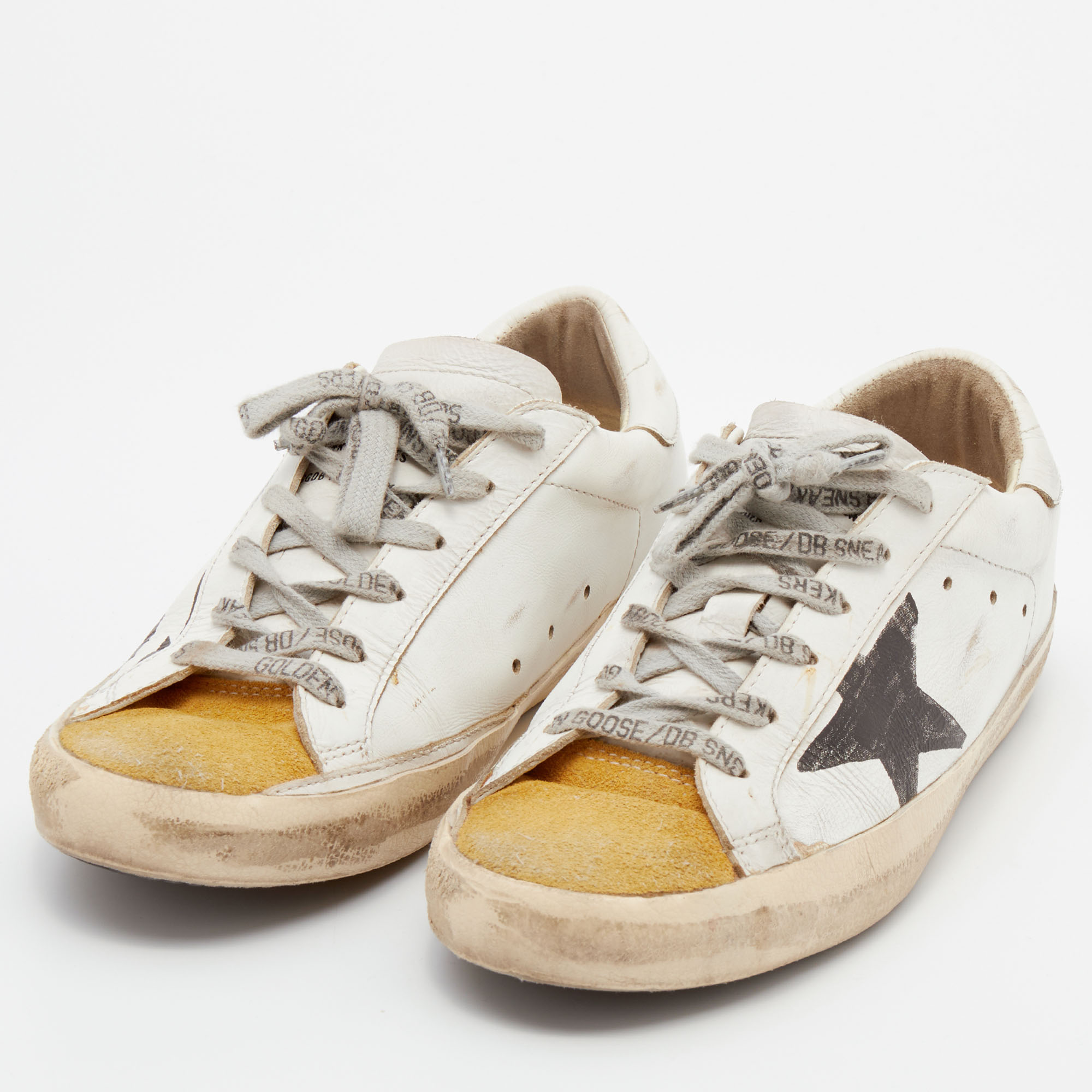 

Golden Goose Tricolor Leather And Suede Superstar Low Top Sneakers Size, White