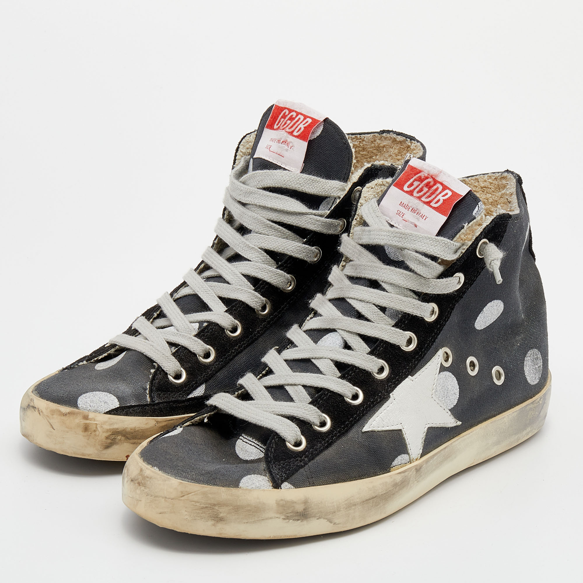 

Golden Goose Black Canvas And Suede Francy High Top Sneakers Size