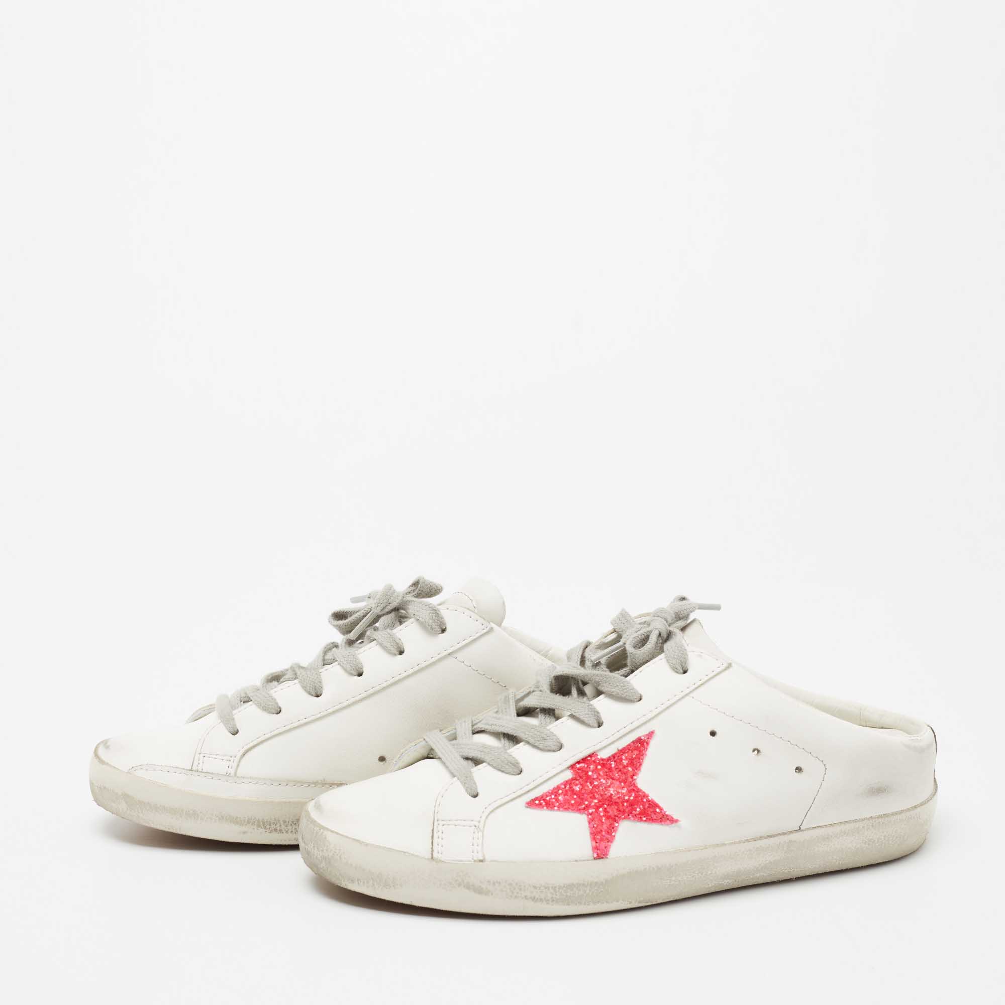 

Golden Goose White Leather Star Cutout Sneakers Size