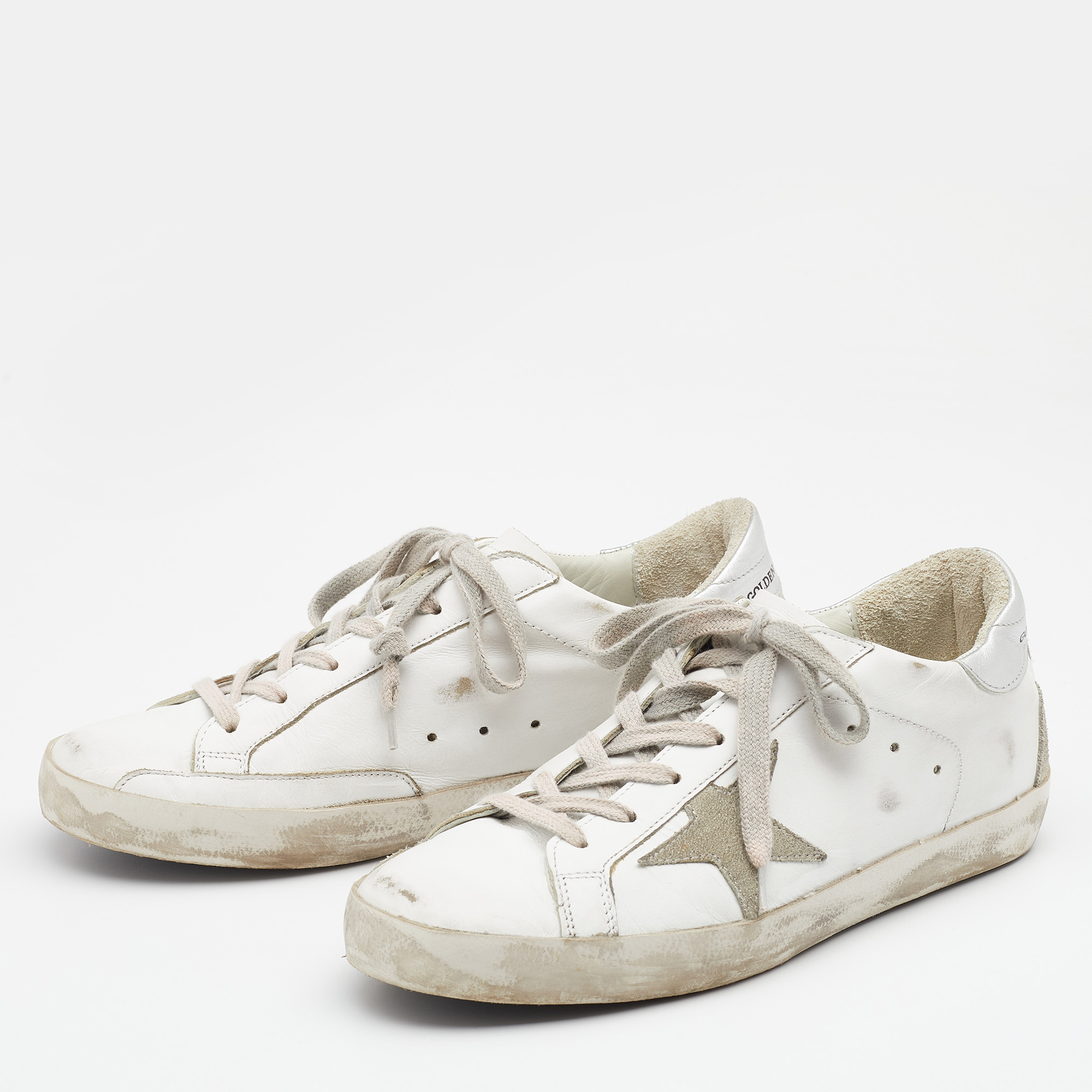 

Golden Goose White/Grey Leather and Suede Superstar Sneakers Size