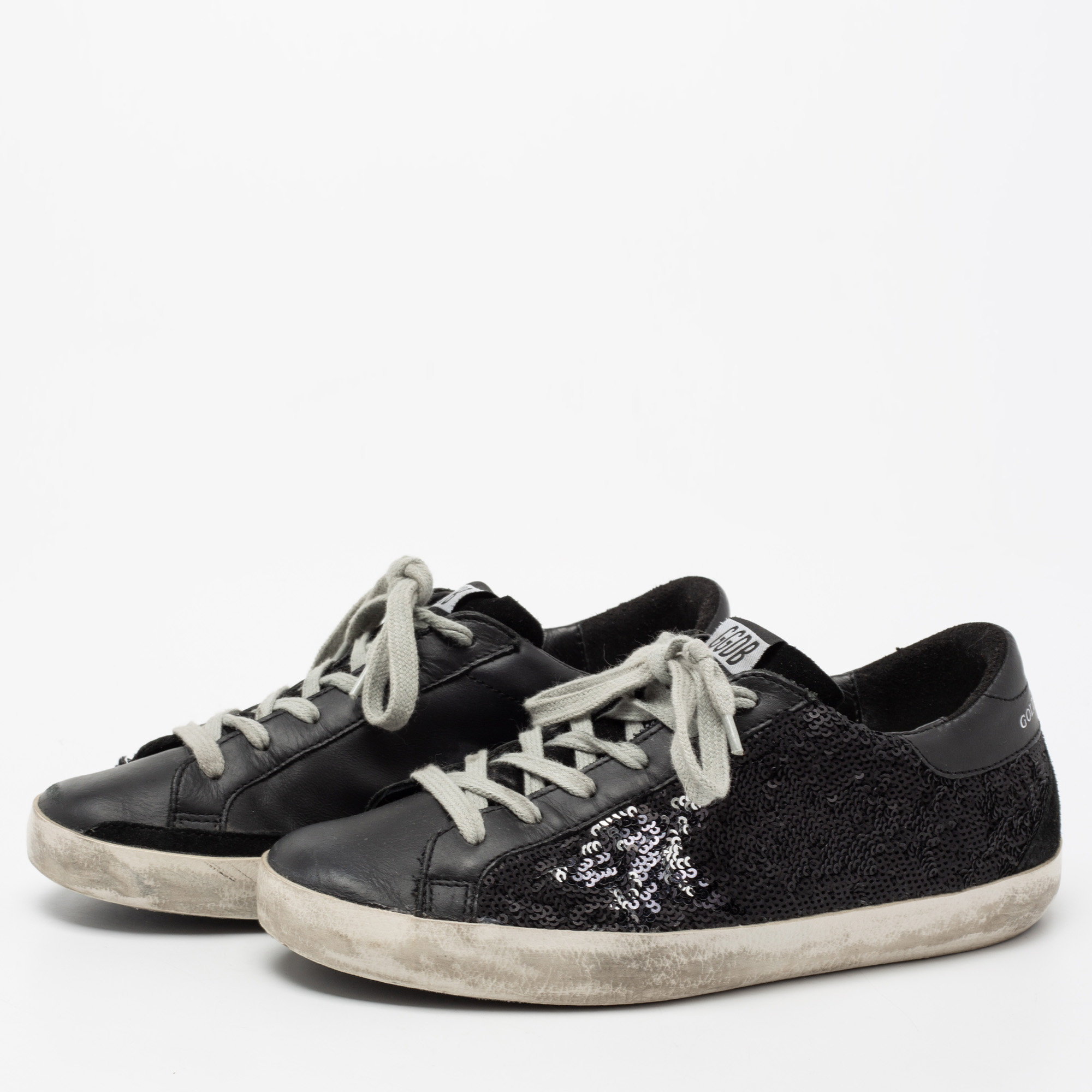 

Golden Goose Black Sequins And Leather Superstar Sneakers Size
