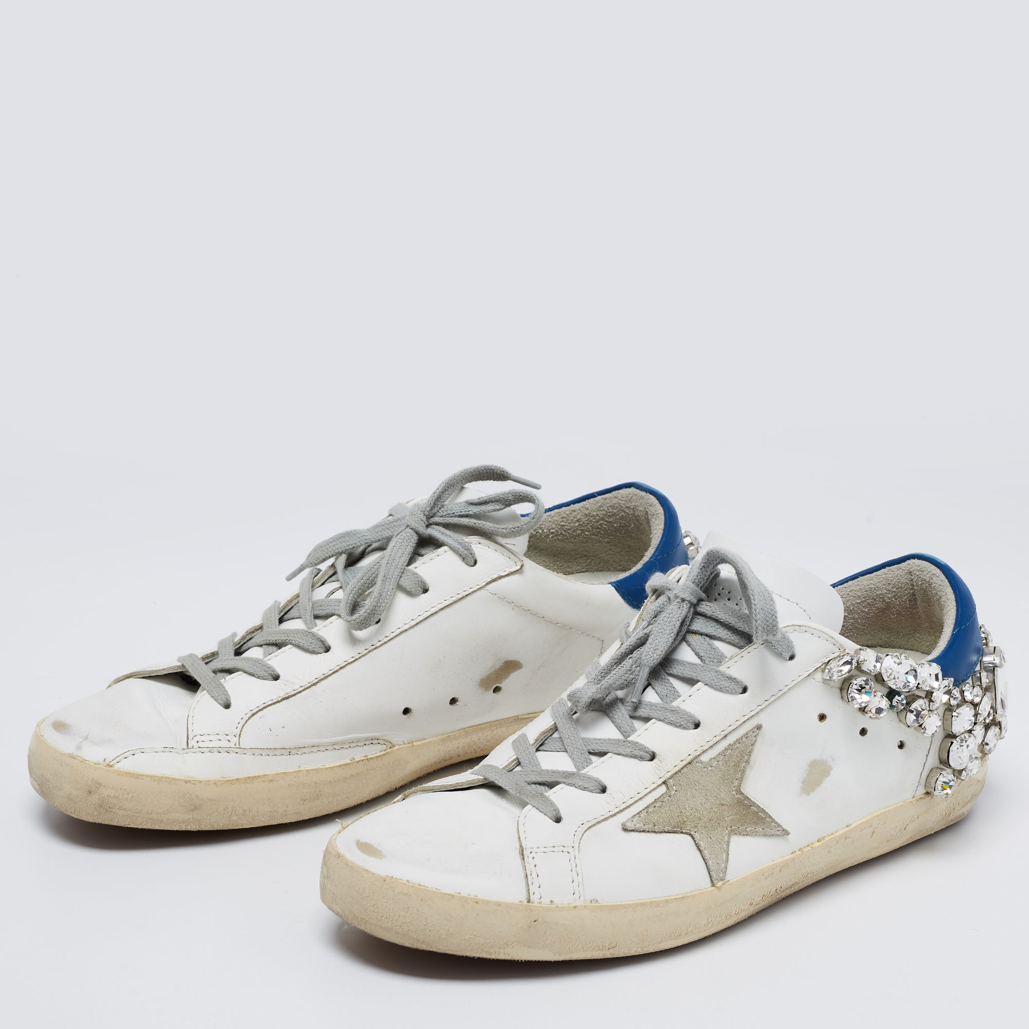 

Golden Goose White Leather Crystal Embellished Superstar Low-Top Sneakers Size