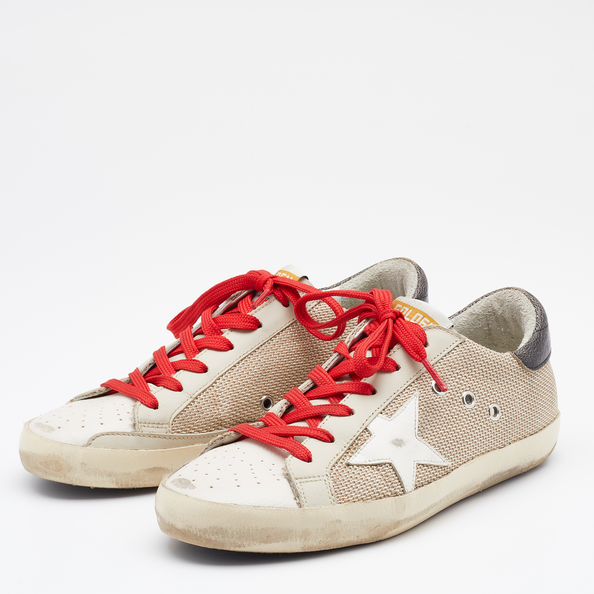 

Golden Goose Light Beige/Black Nylon and Leather Sneakers Size
