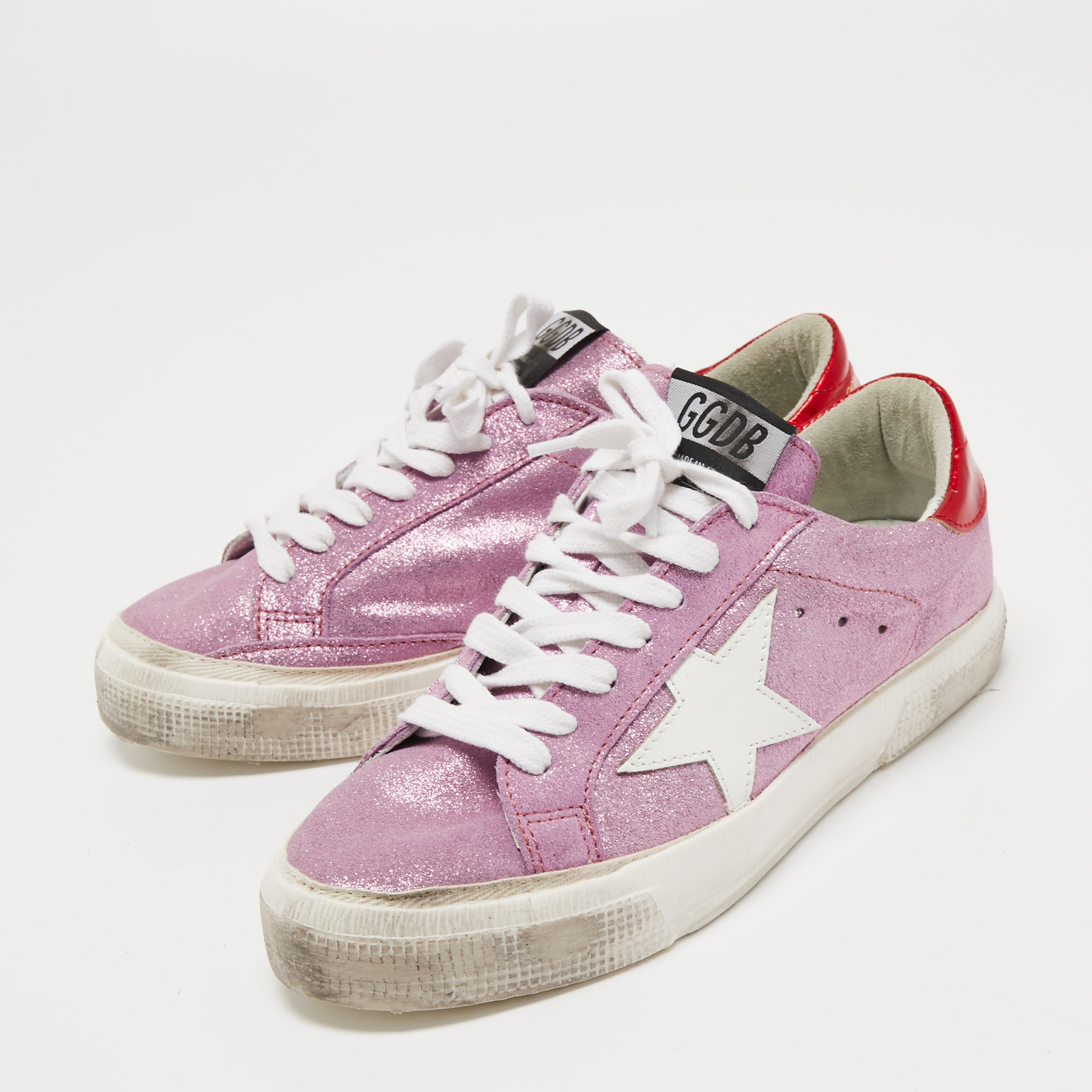 

Golden Goose Tricolor Leather and Glitter SuperStar Sneakers Size, Pink
