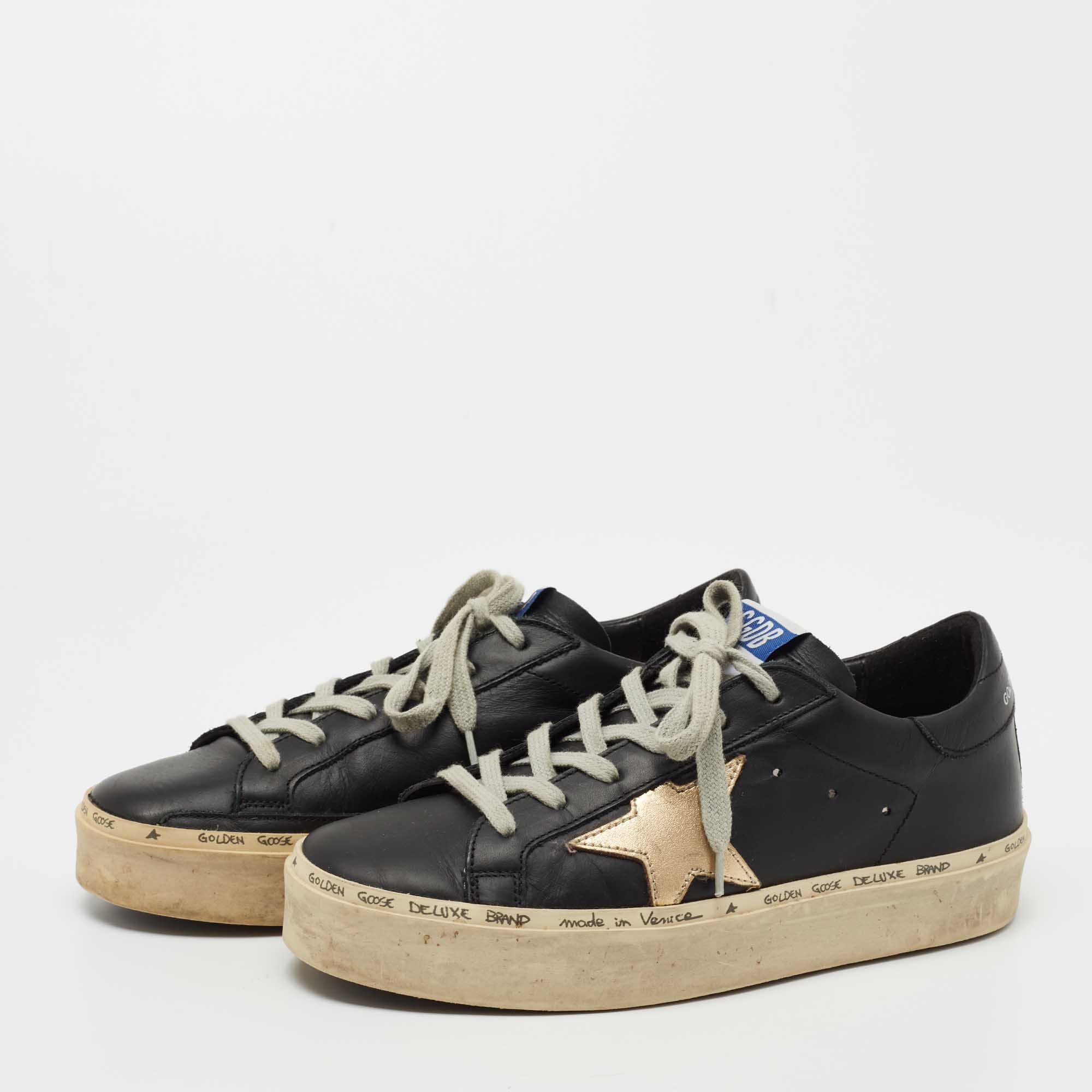 

Golden Goose Black/Gold Leather Hi Star Sneakers Size