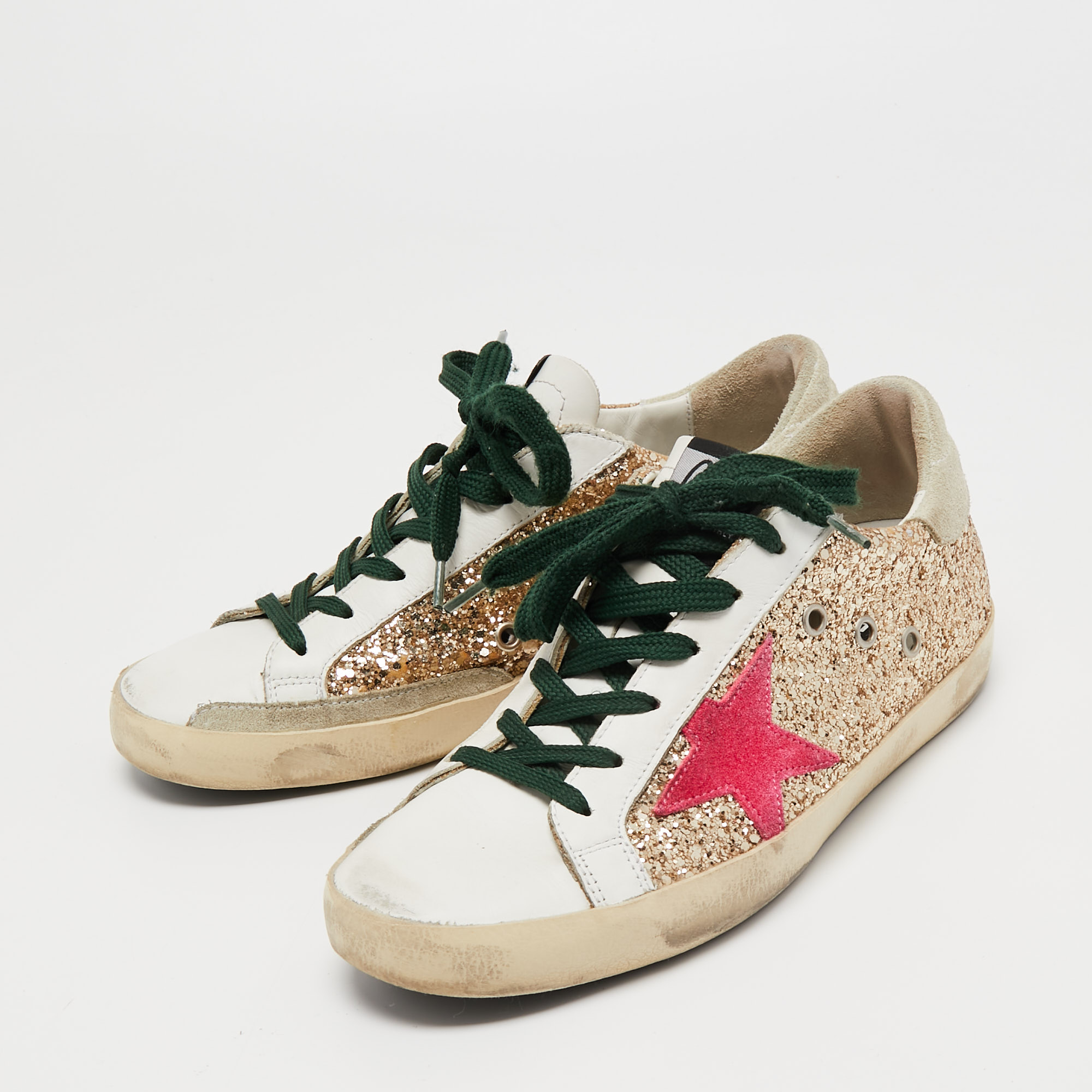 

Golden Goose White Leather And Sequin Low Top Sneakers Size