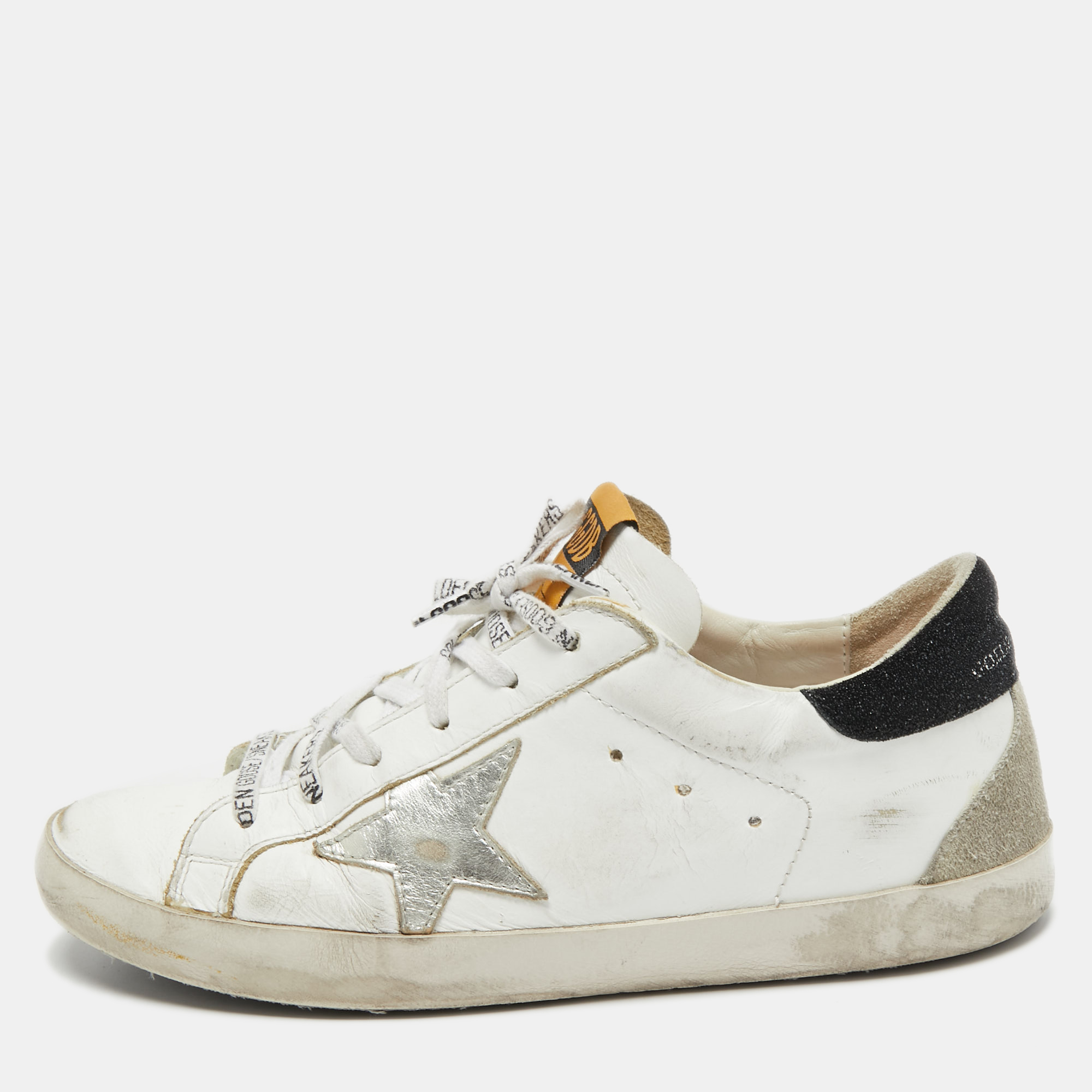 Pre Owned Golden Goose White Leather and Suede Low Top Sneakers Size 39