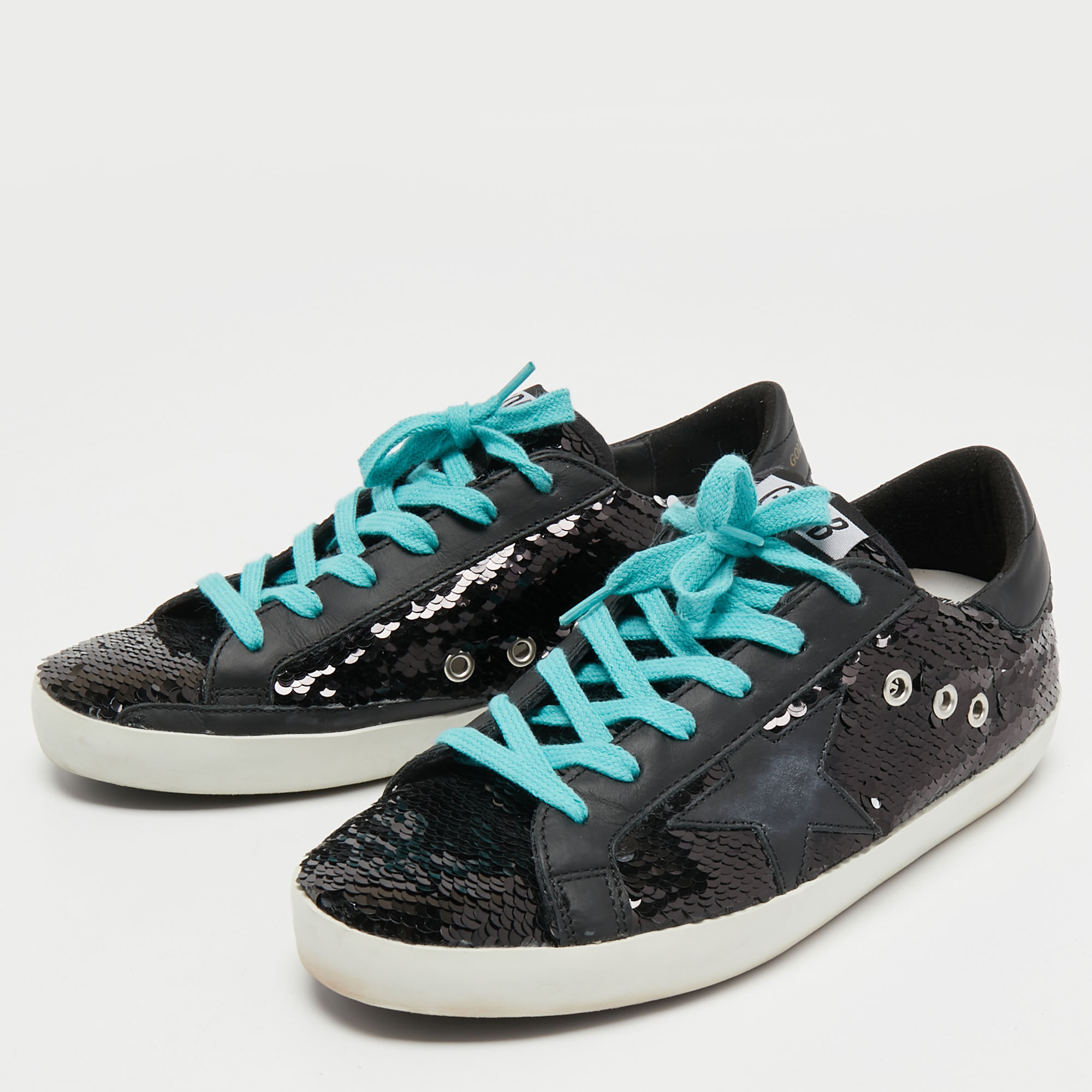 

Golden Goose Black Sequin Superstar Sneakers Size