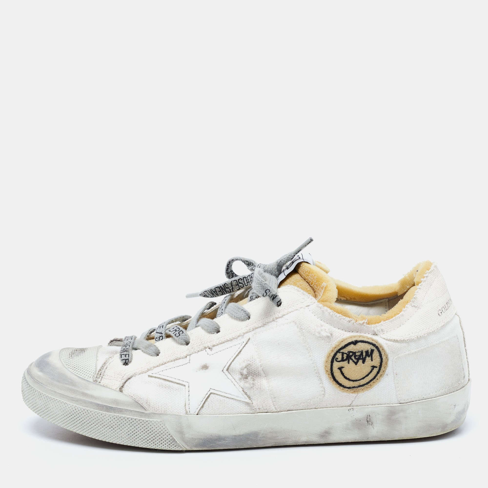 Pre-owned Golden Goose White Canvas Velcro Appliques Super Star Sneakers Size 39