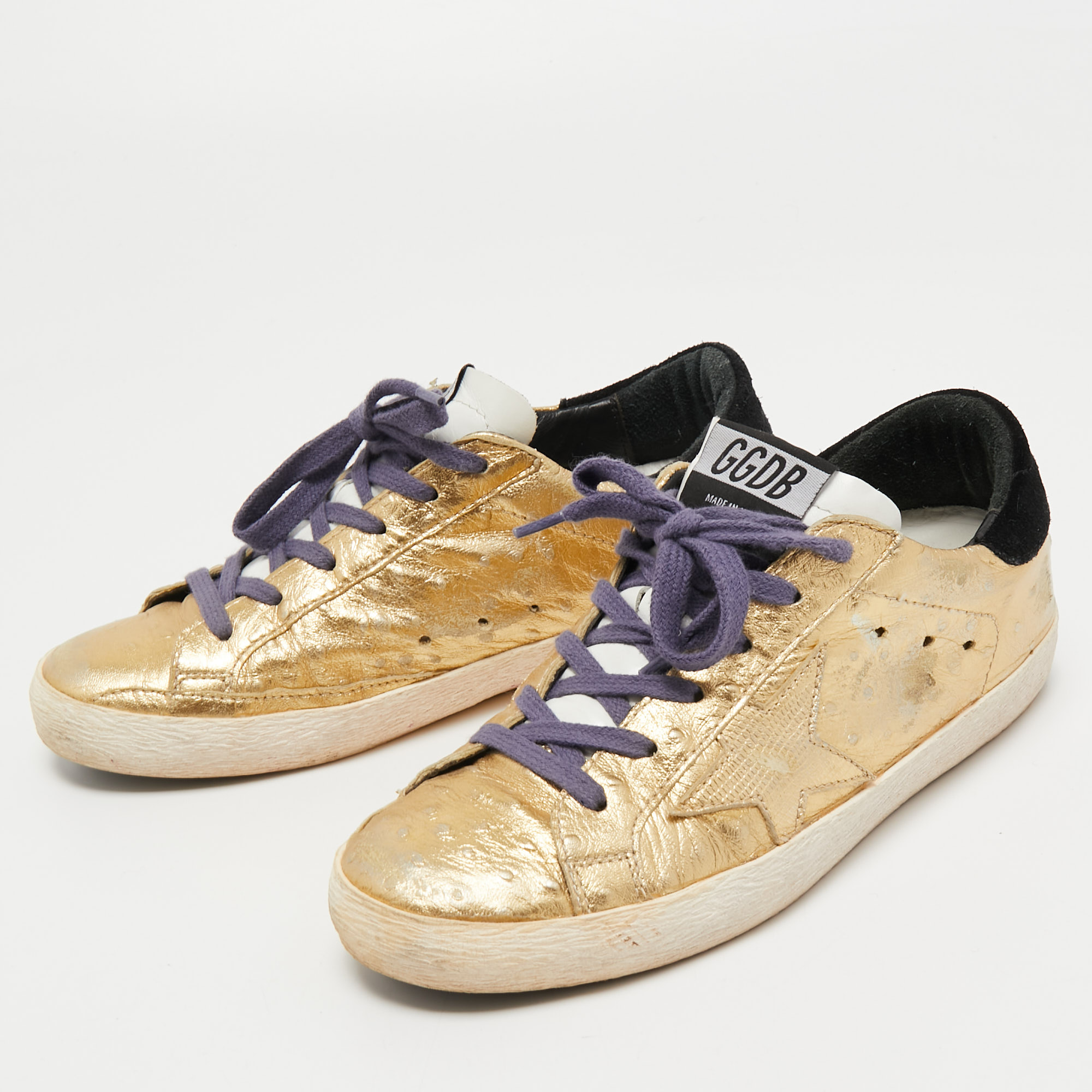 

Golden Goose Gold Ostrich Embossed Leather Super Star Sneakers Size