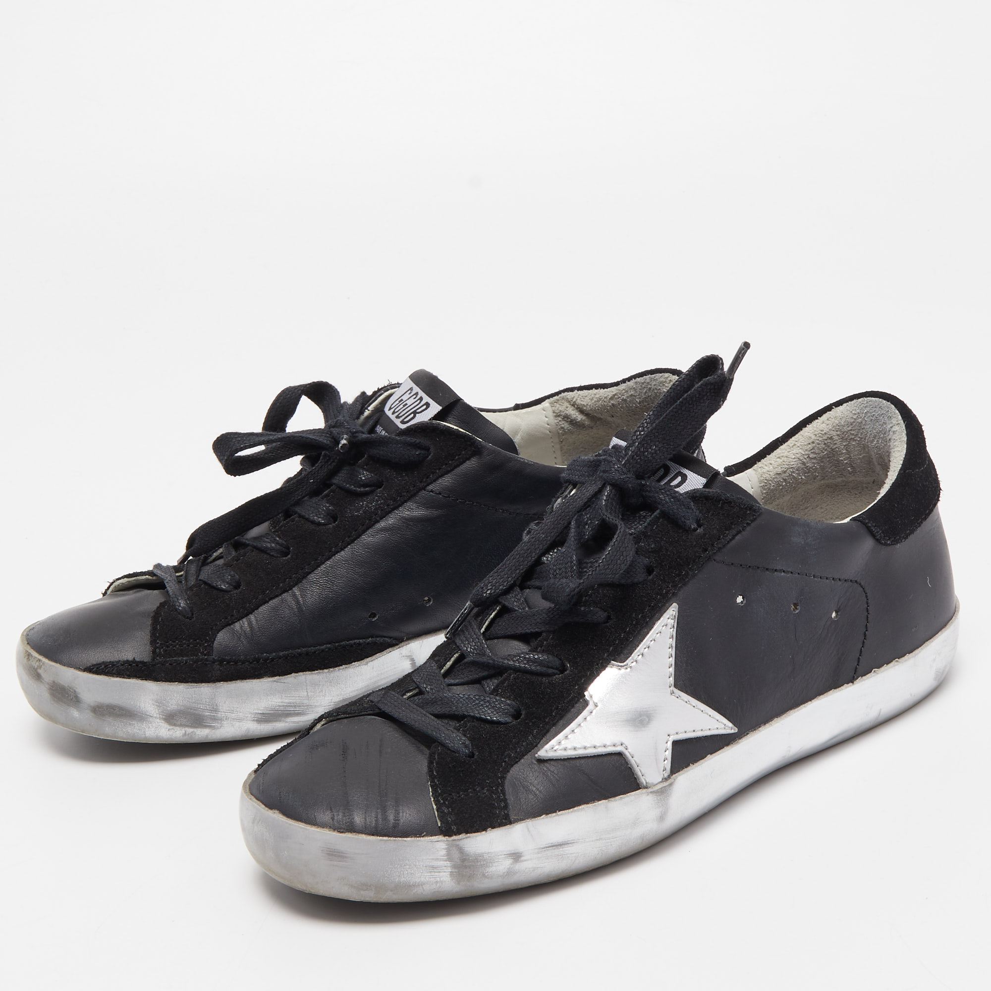 

Golden Goose Black Suede and Leather Super Star Low Top Sneakers Size