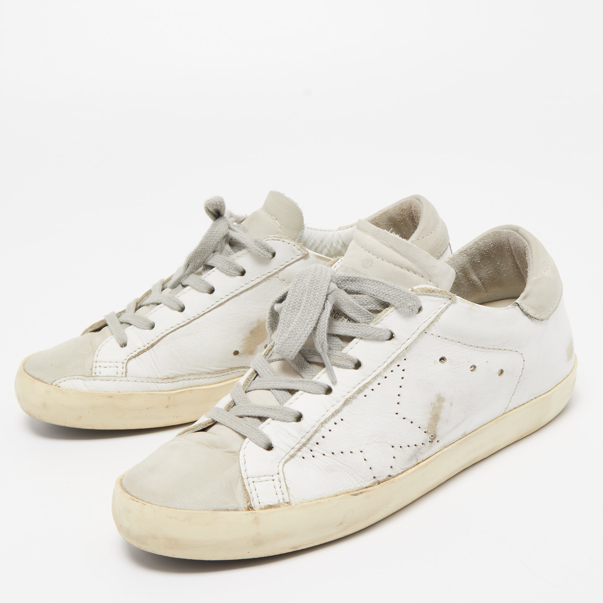 

Golden Goose White/Grey Leather Perforated Superstar Sneakers Size