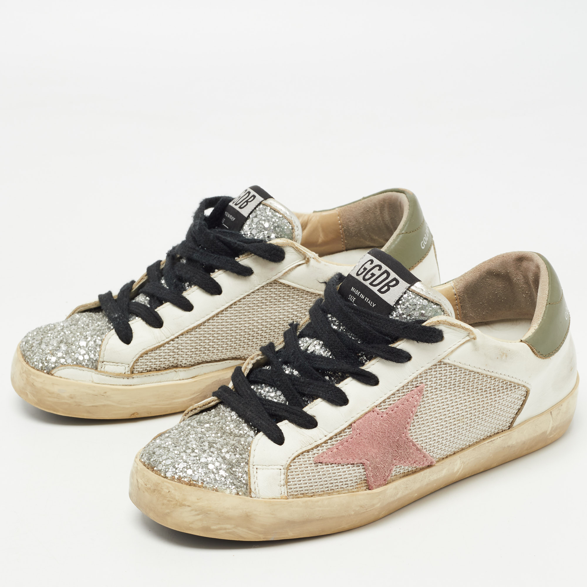 

Golden Goose Multicolor Glitter and Leather Superstar Low Top Sneakers Size