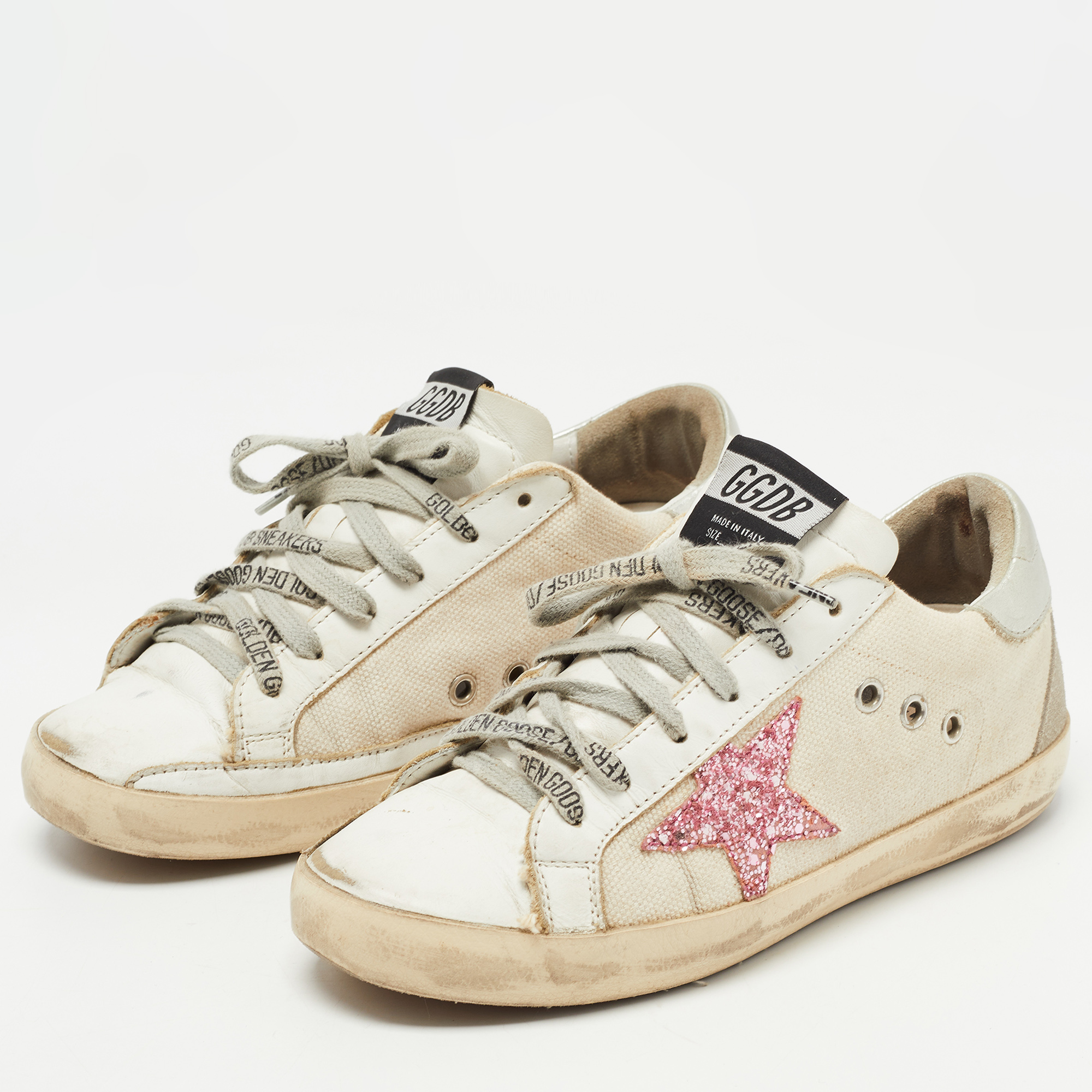 

Golden Goose White Canvas and Leather Superstar Sneakers Size