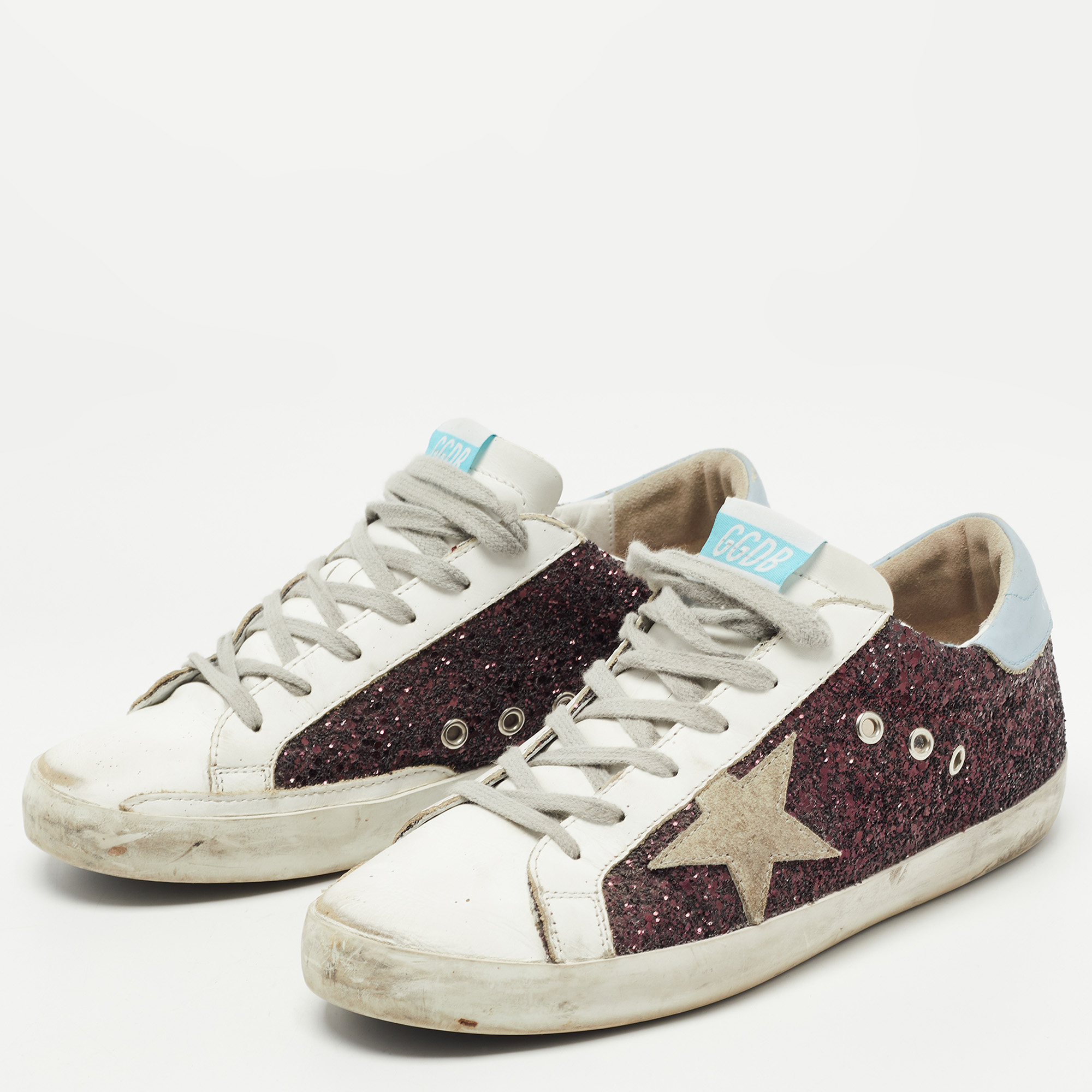 

Golden Goose Tricolor Leather and Glitter SuperStar Sneakers Size, Multicolor