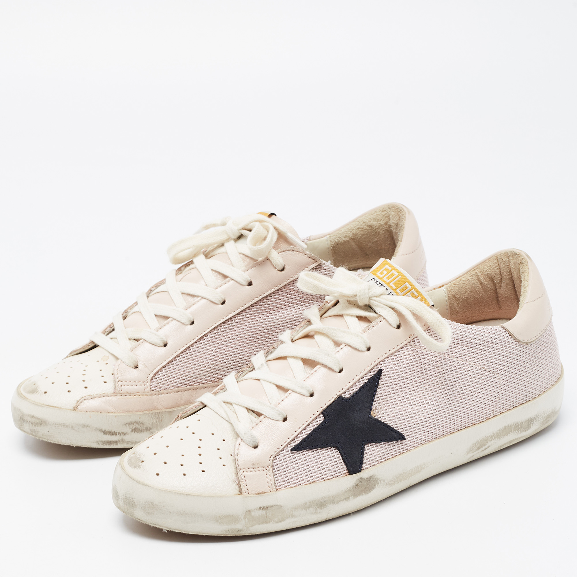 

Golden Goose Pink Leather and Woven Fabric Super Star Low Top Sneakers Size