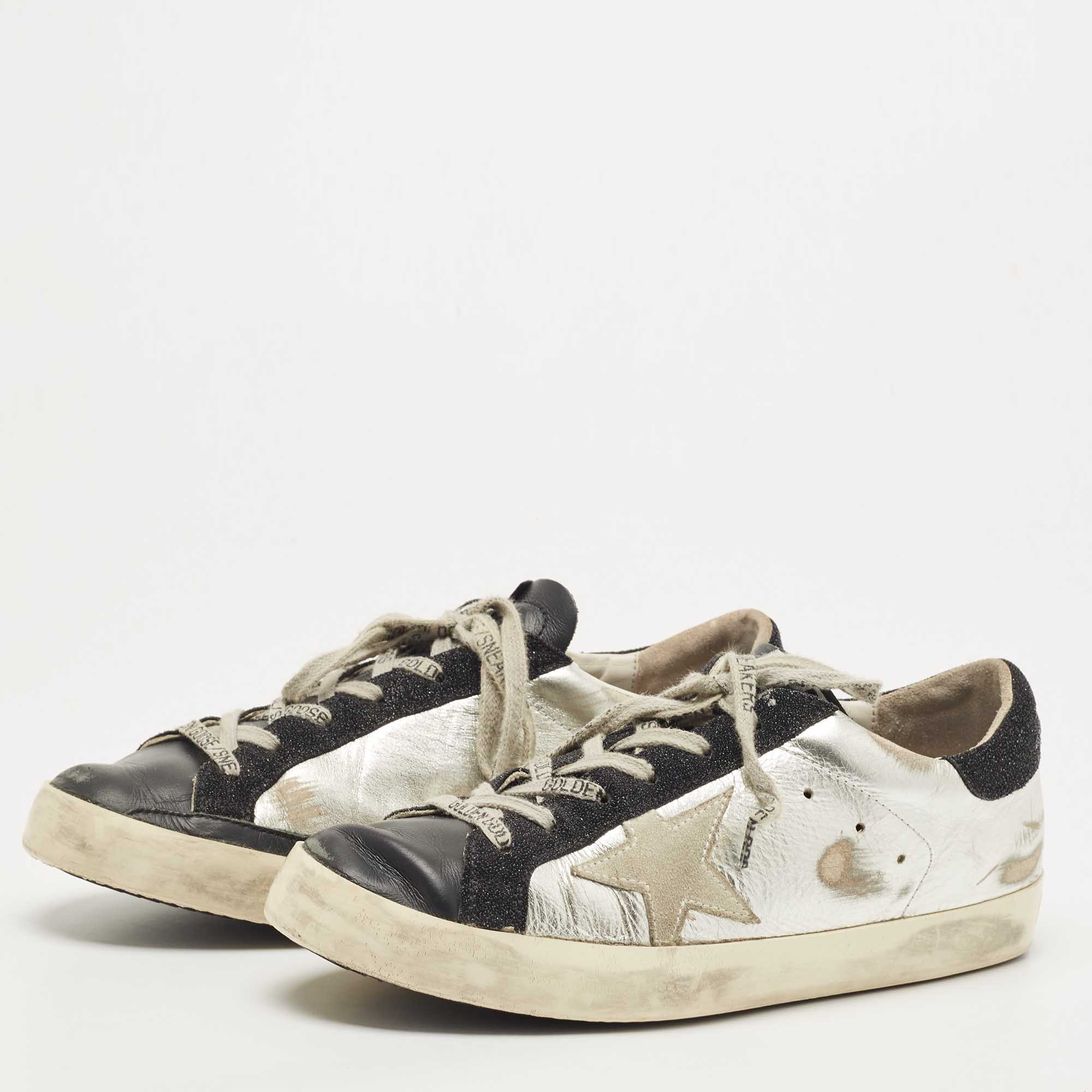 

Golden Goose Silver/Black Leather Superstar Sneakers Size